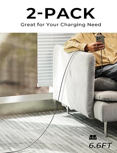 Miniatura 2 de LISEN Paquete de 2 cables USB-C a USB-C 6.6+6.6 pies Cable de carga para iPhone 15 Pro Max de 60 W