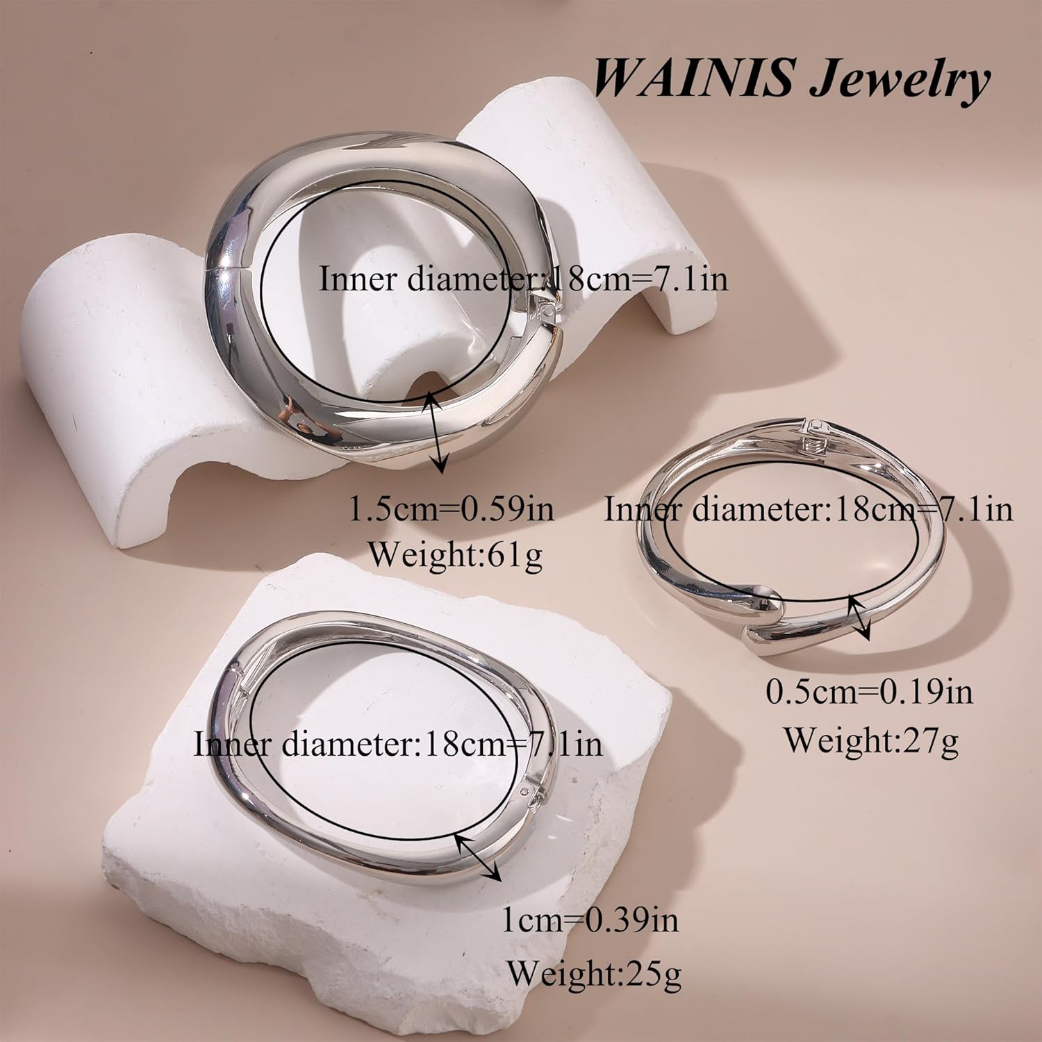 WAINIS 3Pcs Chunky Gold Bangle Bracelets for Women Trendy Wide Wrist Cuff Bracelets Stack Statement Bangle Fashion Gift - Image 4