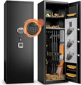 Fireproof Gun Safe with Biometric and Digital Lock, Holds 7-10 Rifles and Pistols, No Assembly Needed