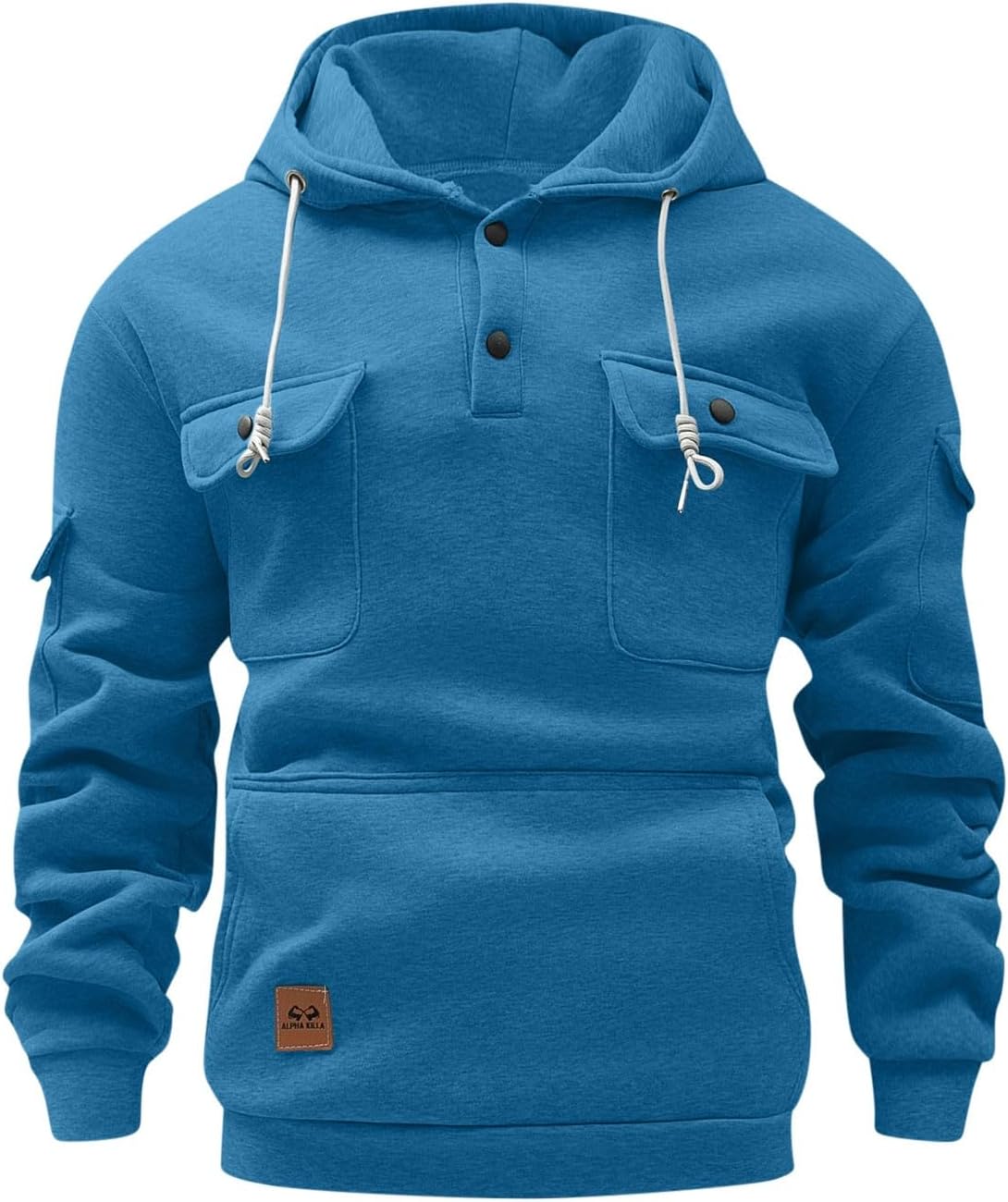 Cambkatl Stylish Quarter Button Hoodies for Men Long Sleeve Outdoor Workout Casual Pullovers Cargo Sweatshirt