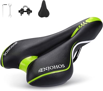 ENJOHOS Mountain Bike Saddle Comfortable MTB Seat Bicycle Gel Cushion Saddle with Memory Sponge Suitable for BMX, Road Bike, City Bikes, Exercise Bikes Green