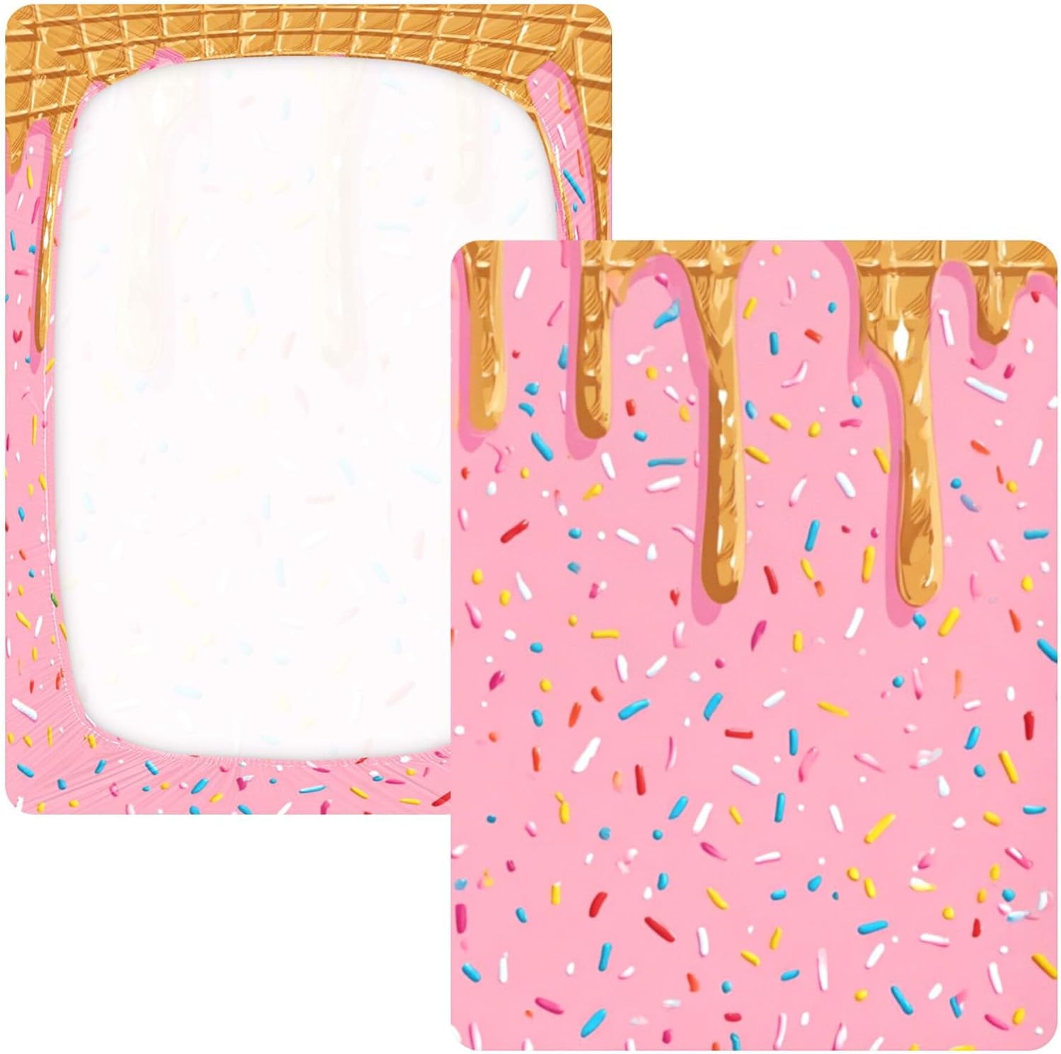 Funny Ice Cream Pinks Crib Sheets Soft Breathable Fitted Cotton Baby Crib Sheets Mattress Cover for Girl Boy, 52" x 28" x 9"