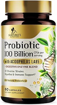 Premium Probiotics - 100 Billion CFU Per Serving - 10 Strains + Prebiotics - Best Women & Mens Gut Health Supplement, Supports Immune - Digestive Health & Occasional Constipation & Gas - 60 Capsules