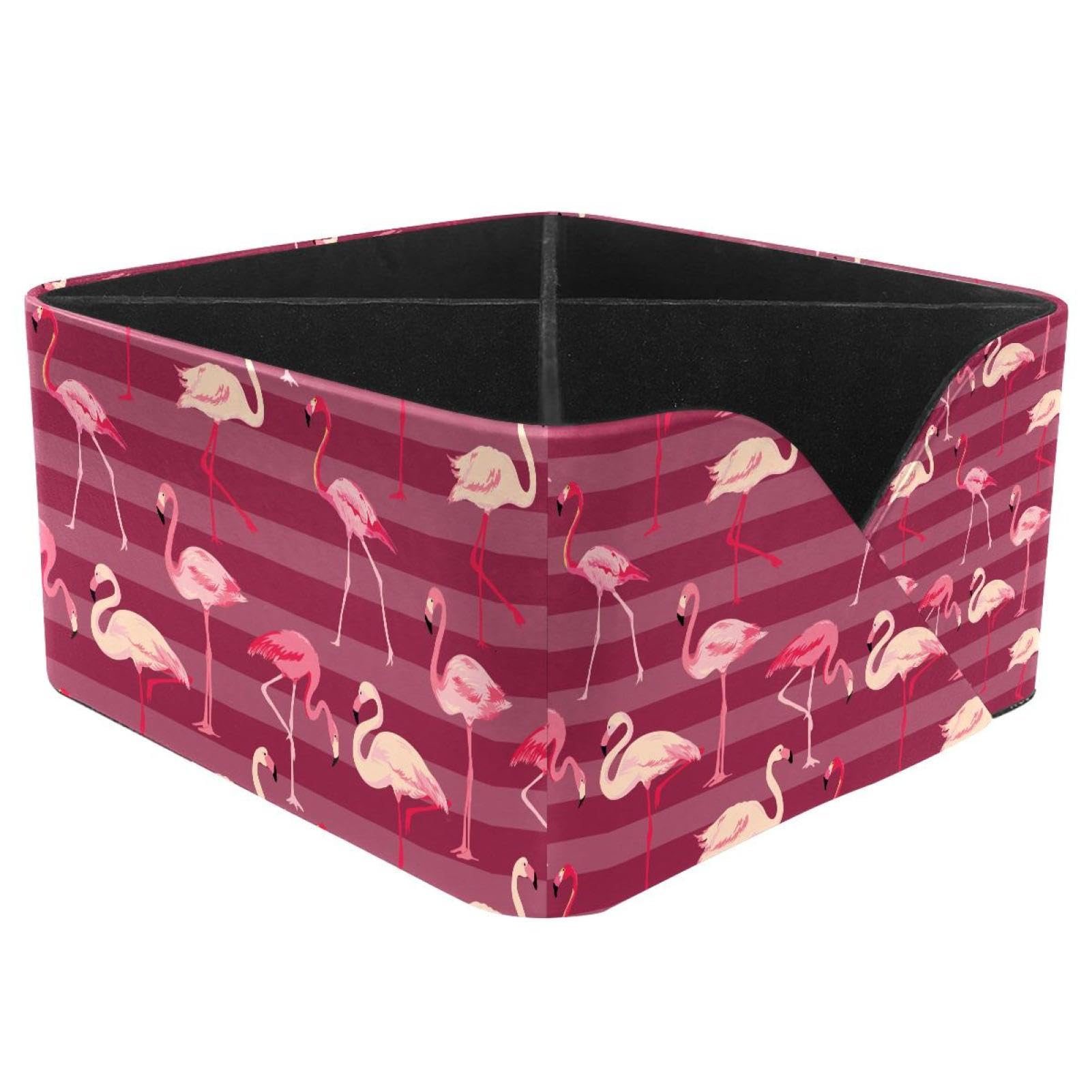 KengjuTesu Stripes Flamingos Desktop Organizer Pen Holder, Rectangular Pencil Cup for Office, Study and Makeup Stations