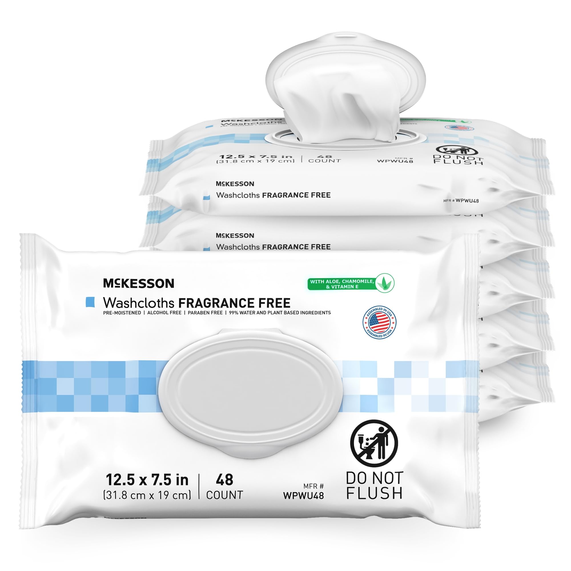 McKesson Washcloth Wipes for Adults, Unscented (6 Pack, 288 Washcloths)