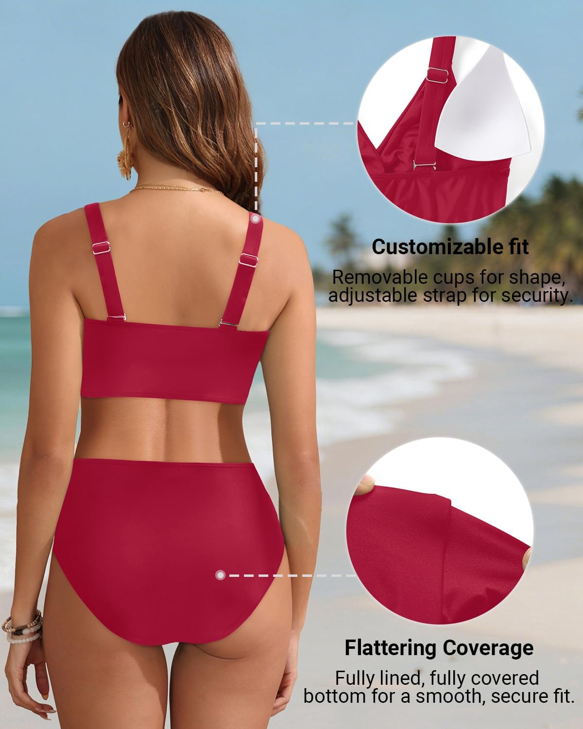Women High Waisted Bikini Sets - Two Piece Tummy Control Swimsuits Cut Out Twist Bathing Suits 2025 Swimwear