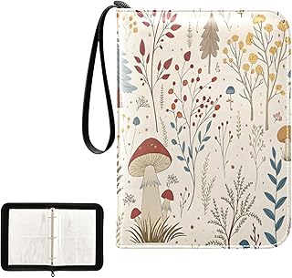 Kigai Trading Card Binder 4 Pocket Holds 400 Cards Mushroom Zippered Card Binder Holder with 50 Removable Sleeves PU Leather Collection Album for Sports & Game Cards