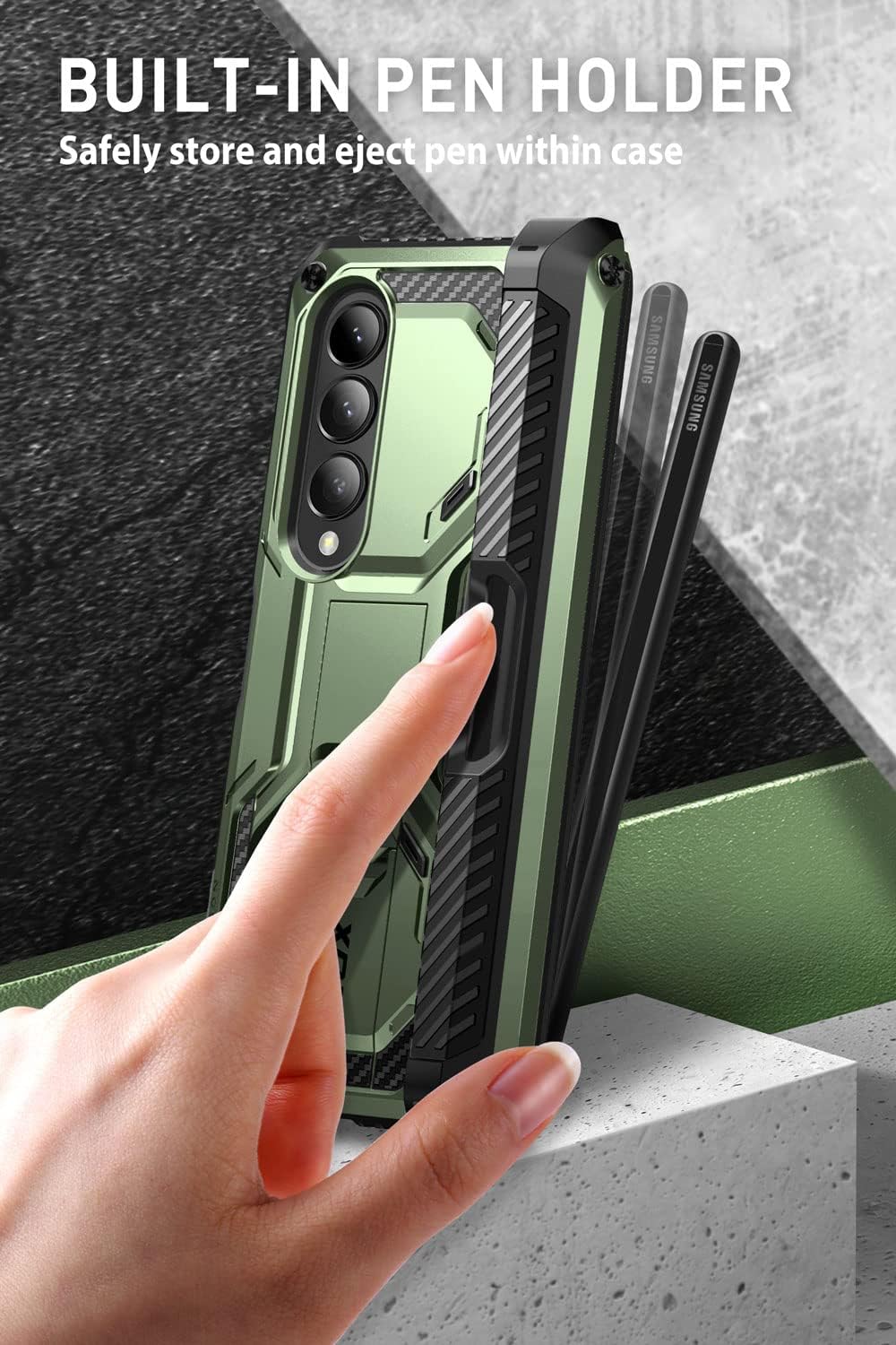 i-Blason Armorbox Designed for Samsung Galaxy Z Fold 4 Case (2022 Release) with Pen Holder & Kickstand, Full Body Protective Bumper Case with Built-in Screen Protector (Guldan)