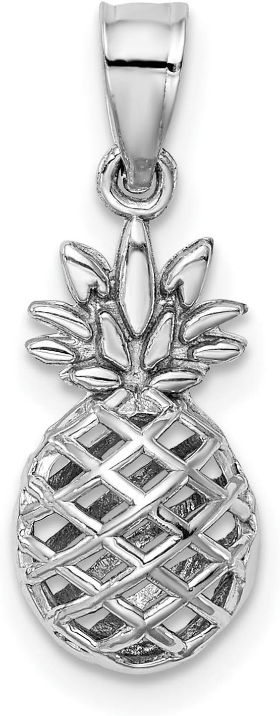 14k White Gold Pineapple Pendant for Women with Open Lattice Design, Symbolic Jewelry of Hospitality and Friendship, Tropical Charm Necklace, Whimsical Accessory for Chains or Collections