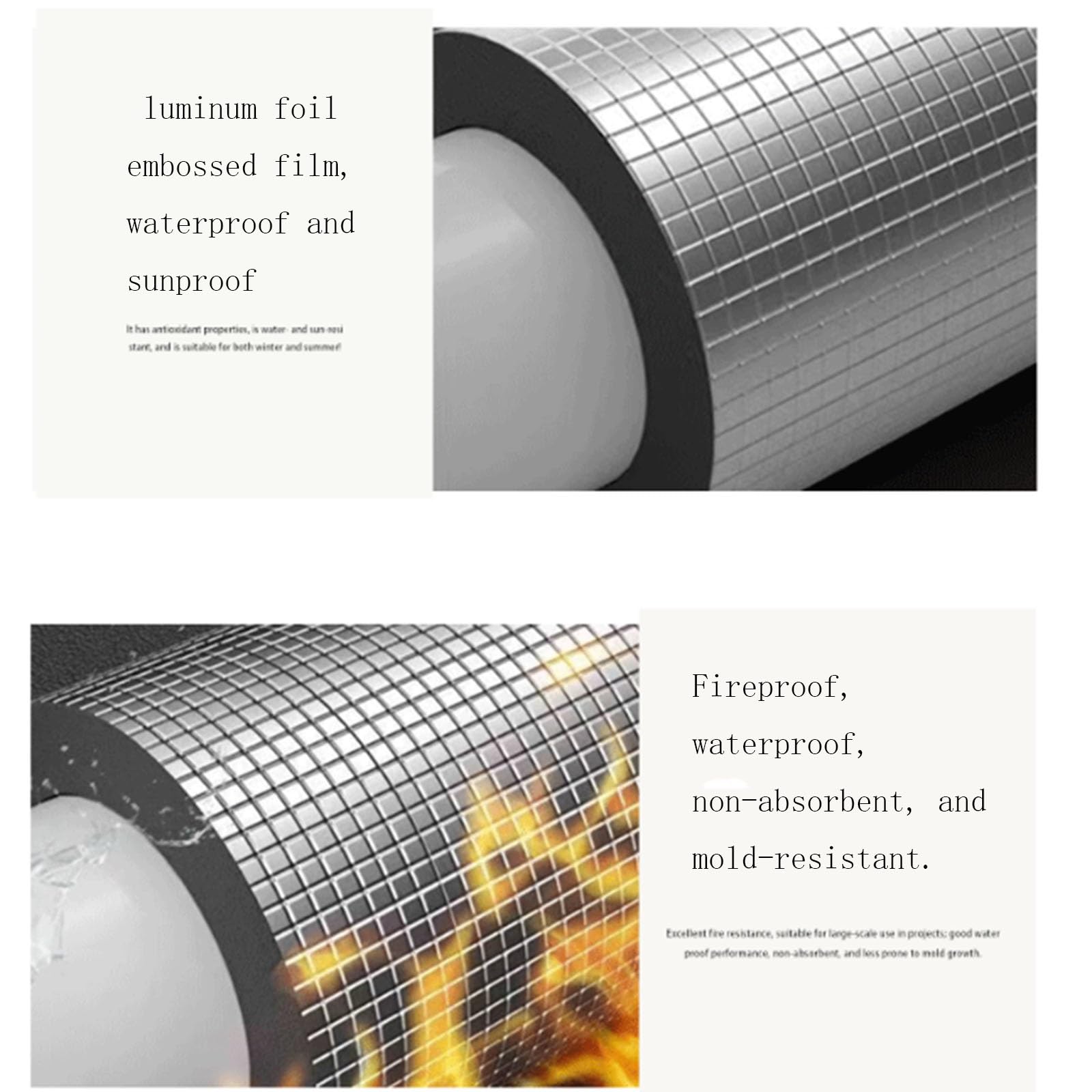 Funda de aluminio autoadhesiva impermeable ignífuga para tuberías de goma y plástico, aislamiento térmico anticongelante, 22 mm x 20 mm x 1 m