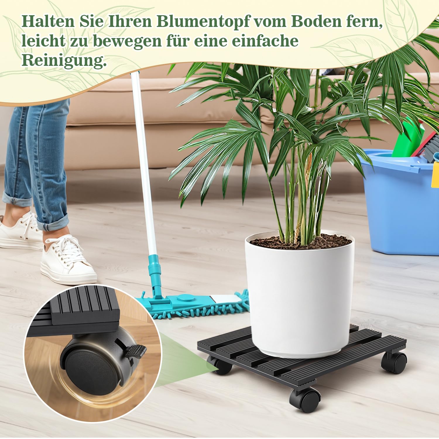 Ikodm 2 ruedas para plantas WPC rectangulares, 30 x 30 cm, con ruedas, capacidad de carga de 80 kg, para interiores y exteriores, tabla de ruedas para plantas, maceta (antracita)