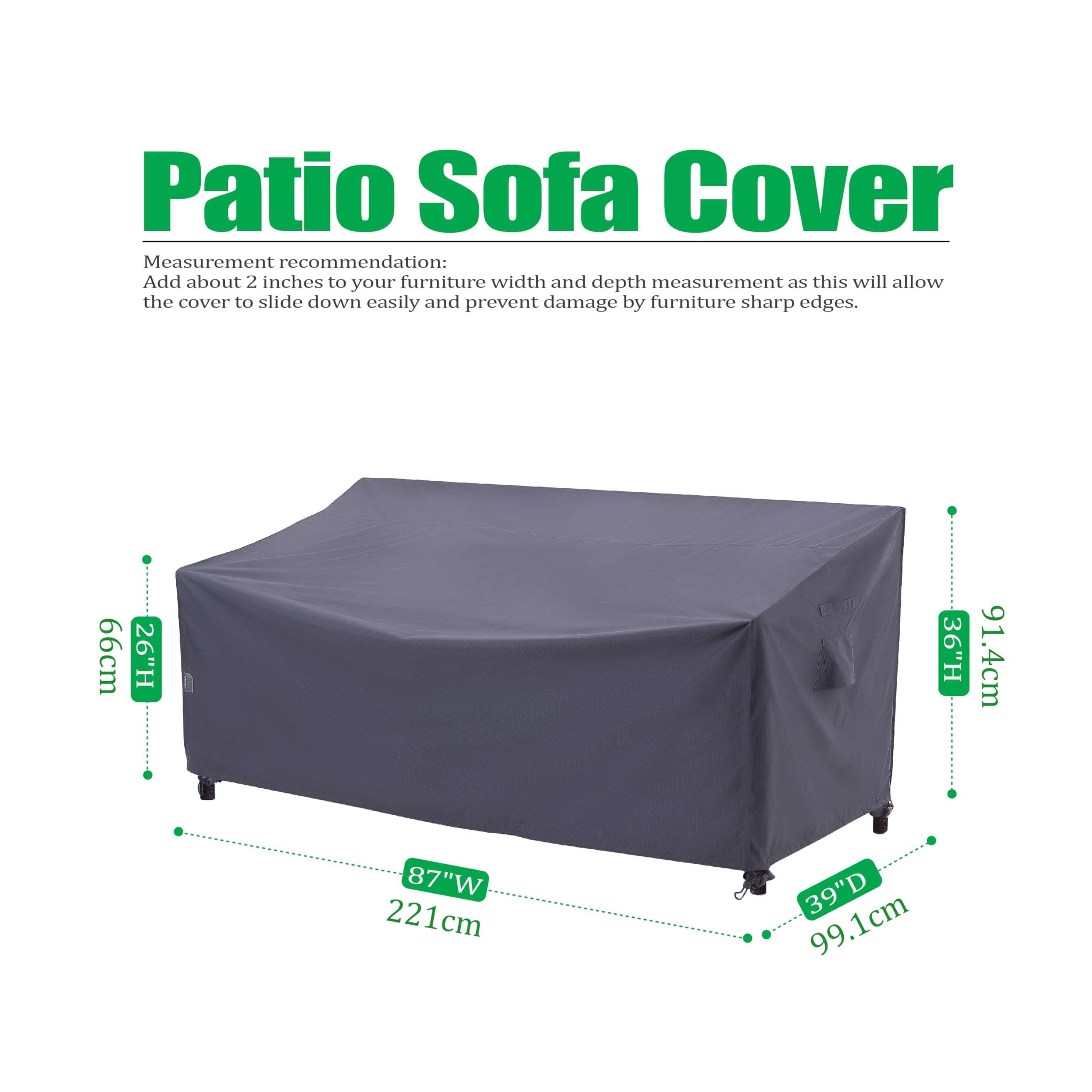 F&J Outdoors Wasserdichtes, UV-beständiges L-förmiges 3-Sitzer-Kissen, Terrassen-Sofa-Bezug, Grau, 221 cm B x 99 cm T x 91 cm H