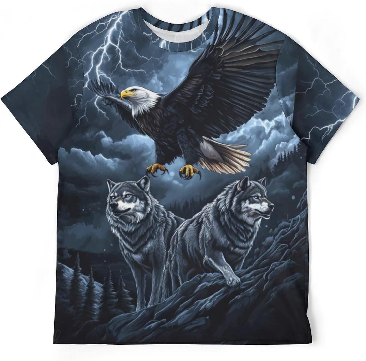 Men's 3D Printed Wolf and Bald Eagle Graphic Tee Shirt Animal Theme Shirt - Image 5