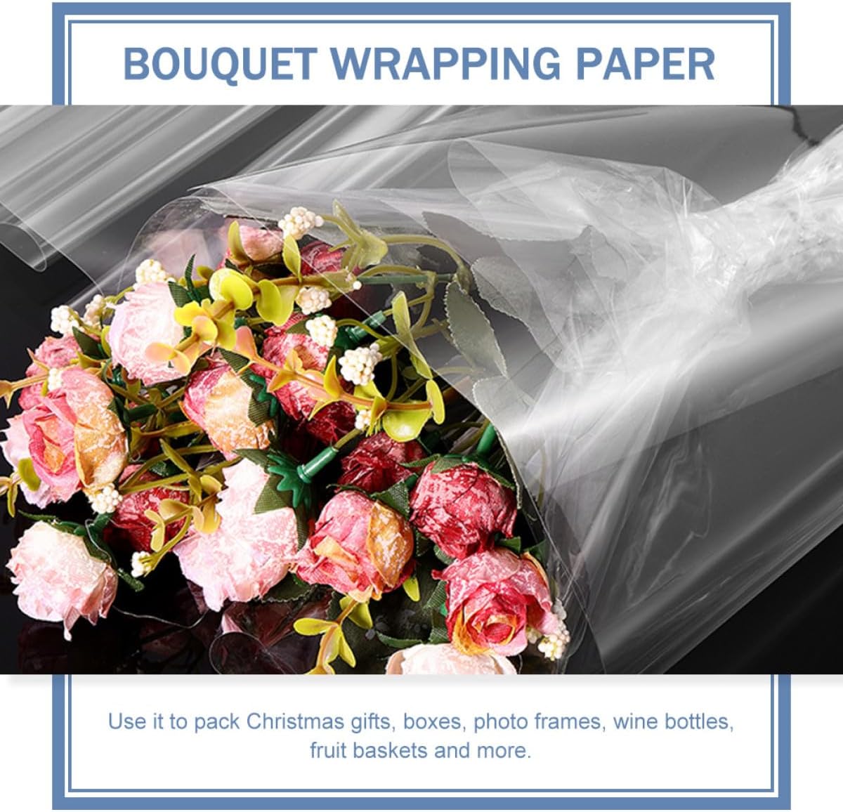 SEWOART Floral Packing Paper Roll 50cm X 20m, 2.3 Mil Opp Bouquet Wrapping Material and Flower Packaging, Cellophane Wrap for Florist and DIY Supplies