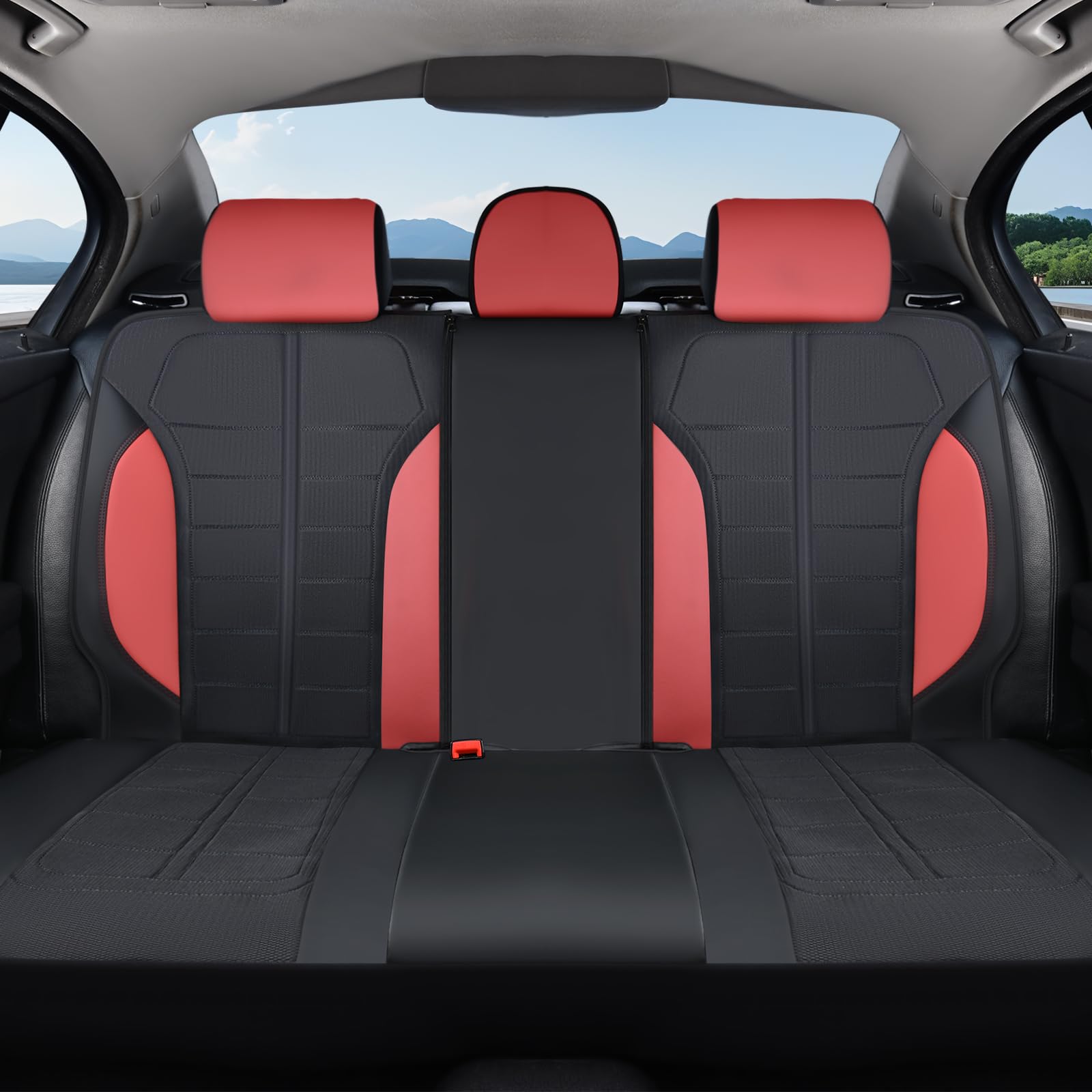 Coverado Seat Cover, Car Seat Cover Rear Seats, 3D Air Mesh Breathable Seat Protectors Sports Carbon Fiber Design Airbag Compatible Comfort Universal for Most Cars, Van,Trucks, SUV, Black&amp;Wine