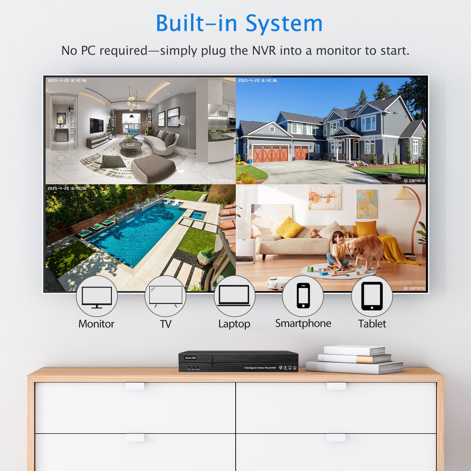 MWRCTV Videoregistratore di rete 4K 36CH NVR 4K per sistema di telecamere di sicurezza, supporta telecamere IP PoE HD da 8 MP, 5 MP, 4 MP, 2 MP, senza porta Poe, supporta 2 HDD fino a 32 TB (non
