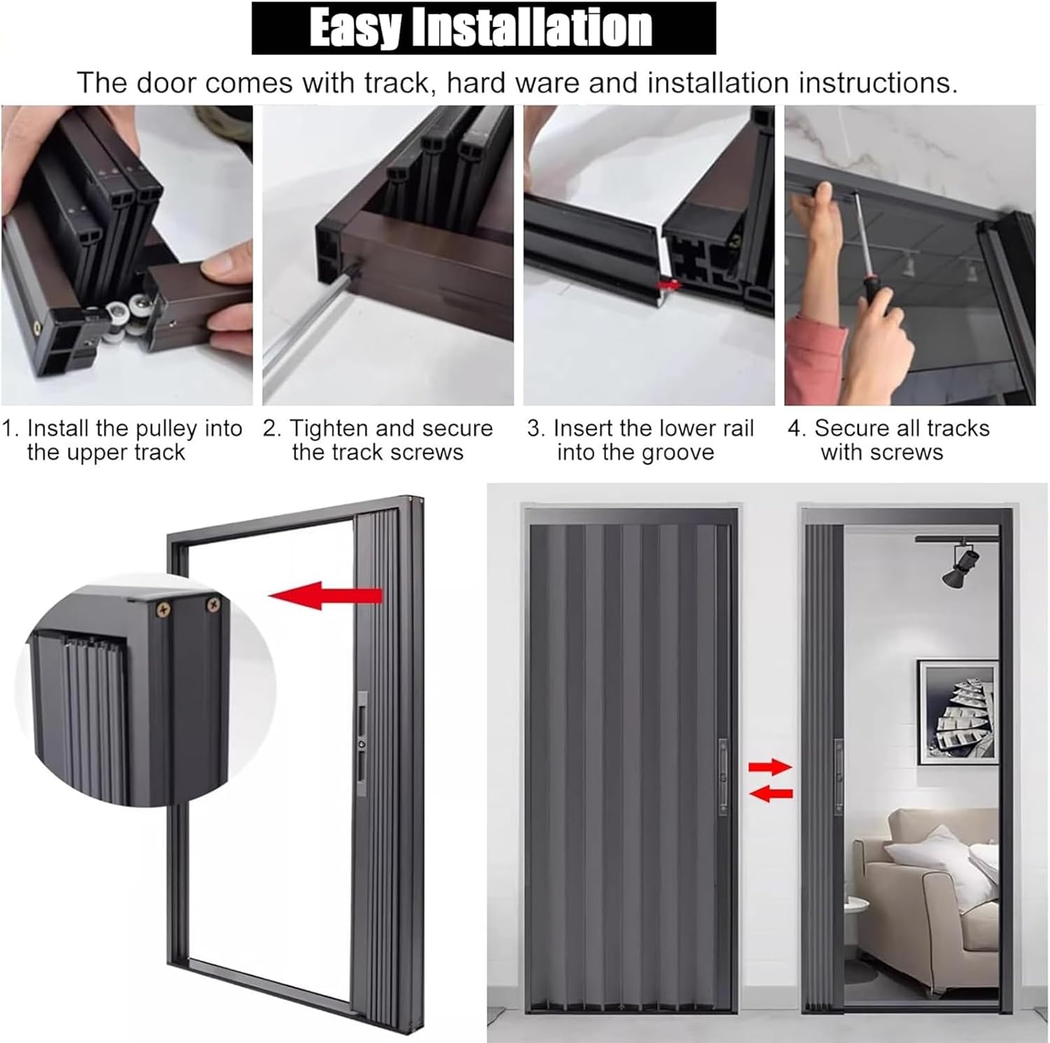 Gray Soundproof Folding Door 27x80in - Bi-fold Aluminum Blackout Panels, Waterproof Accordion Doors for Office, Laundry Room, Cloakroom & Living Spaces