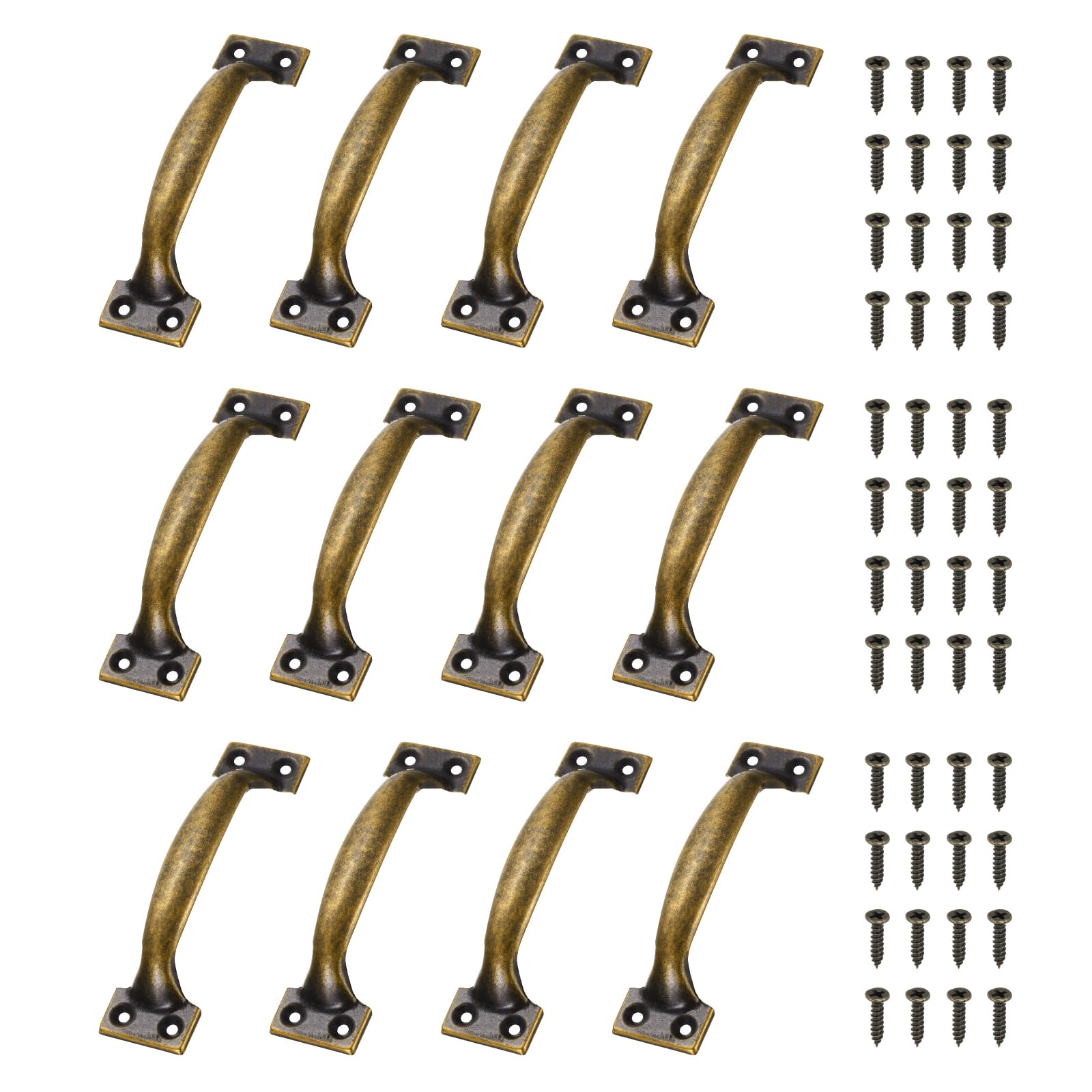 sourcing map 12 Pcs Door Handles, 120mm/4.7-inch Hardware Handle Pull with Screw Vintage Drawer Pulls Metal Curved Gate Handles for Furniture Cupboard Dresser Drawer Wardrobe, Green Bronze