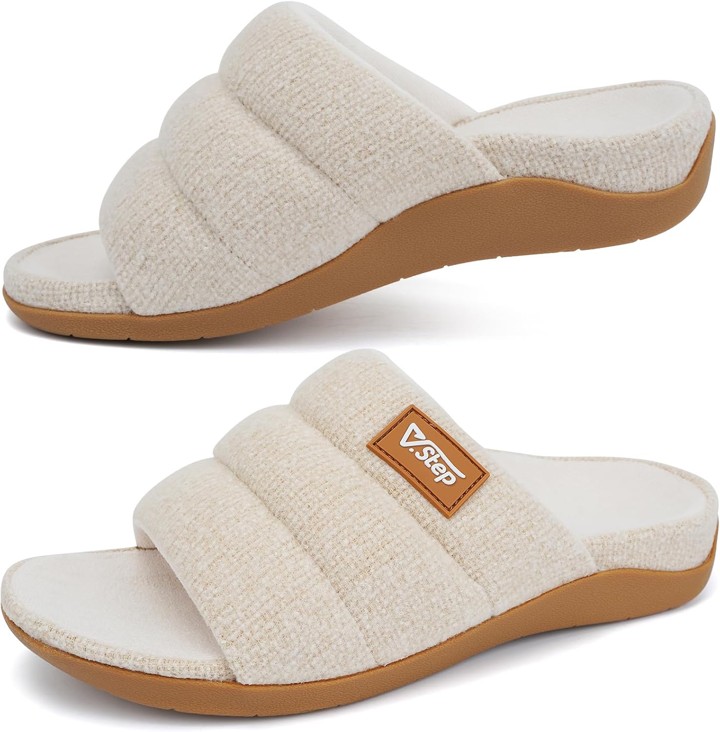 V.Step Orthopedic Slippers with Arch Support for Women Men, Orthotic Bedroom Slippers Slides for Plantar Fasciitis,Open Toe Slip on House Shoes Indoor Outdoor for Ladies, Foot Pain Relief