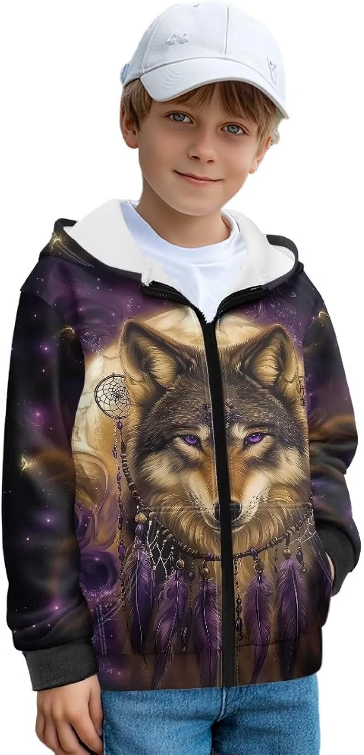 Uourmeti Boys Fleece Zip Up Sweatshirt for Kids Long Sleeve Jacket Comfy Hoodies with Pockets 6-16Y