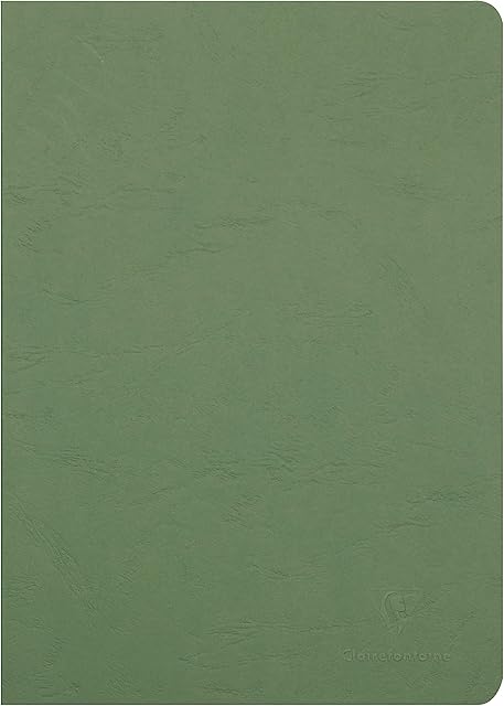 Clairefontaine - Ref 733063C - Age Bag Staplebound Notebook (96 Pages) - A4 Size, Lined Rulings, 90gsm Brushed Vellum Paper - Green Leather Effect Cover