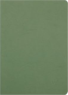 Clairefontaine - Ref 733063C - Age Bag Staplebound Notebook (96 Pages) - A4 Size, Lined Rulings, 90gsm Brushed Vellum Paper - Green Leather Effect Cover