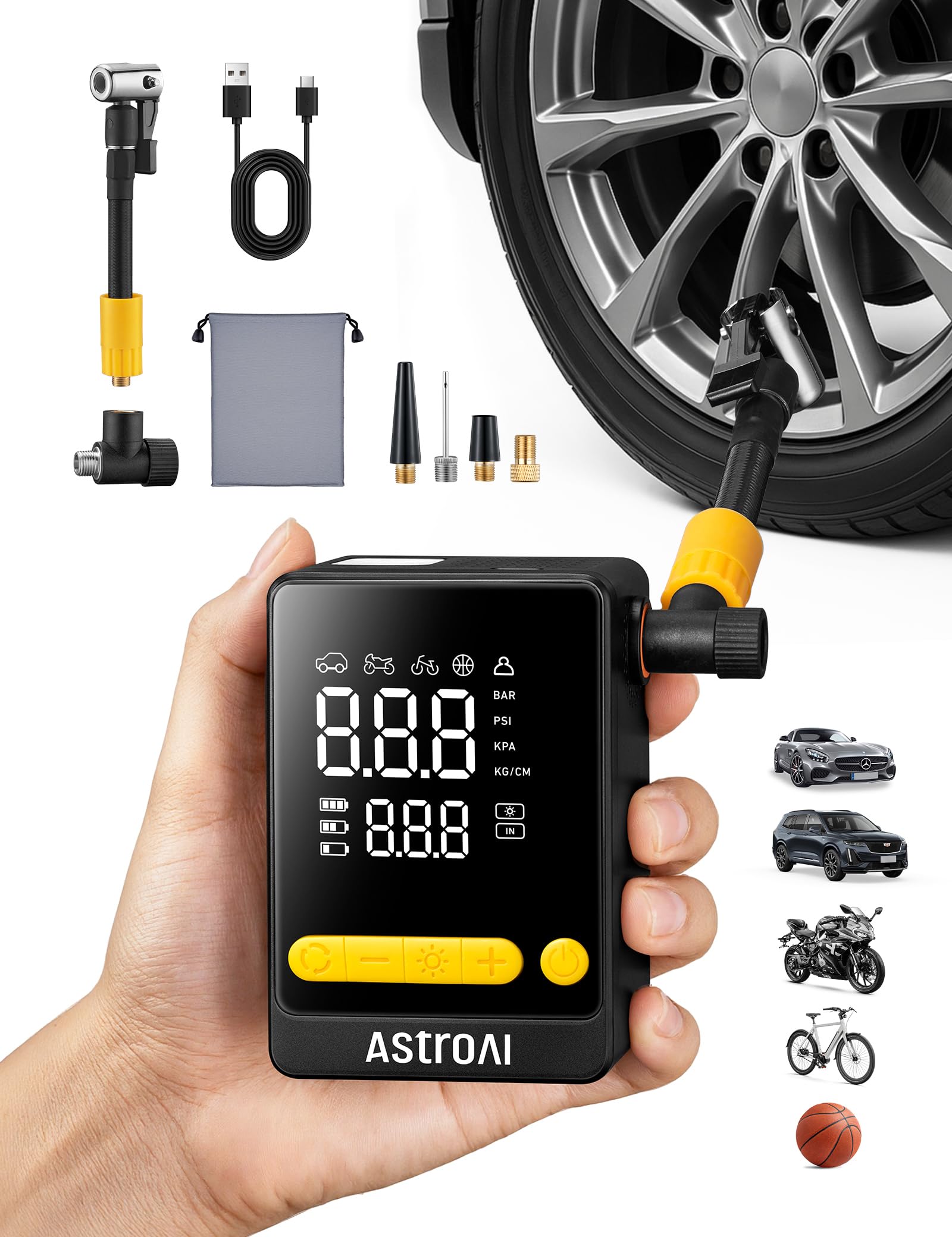 Amazon | AstroAI L10 Mini自転車 空気入れ 電動 エアーコンプレッサー 