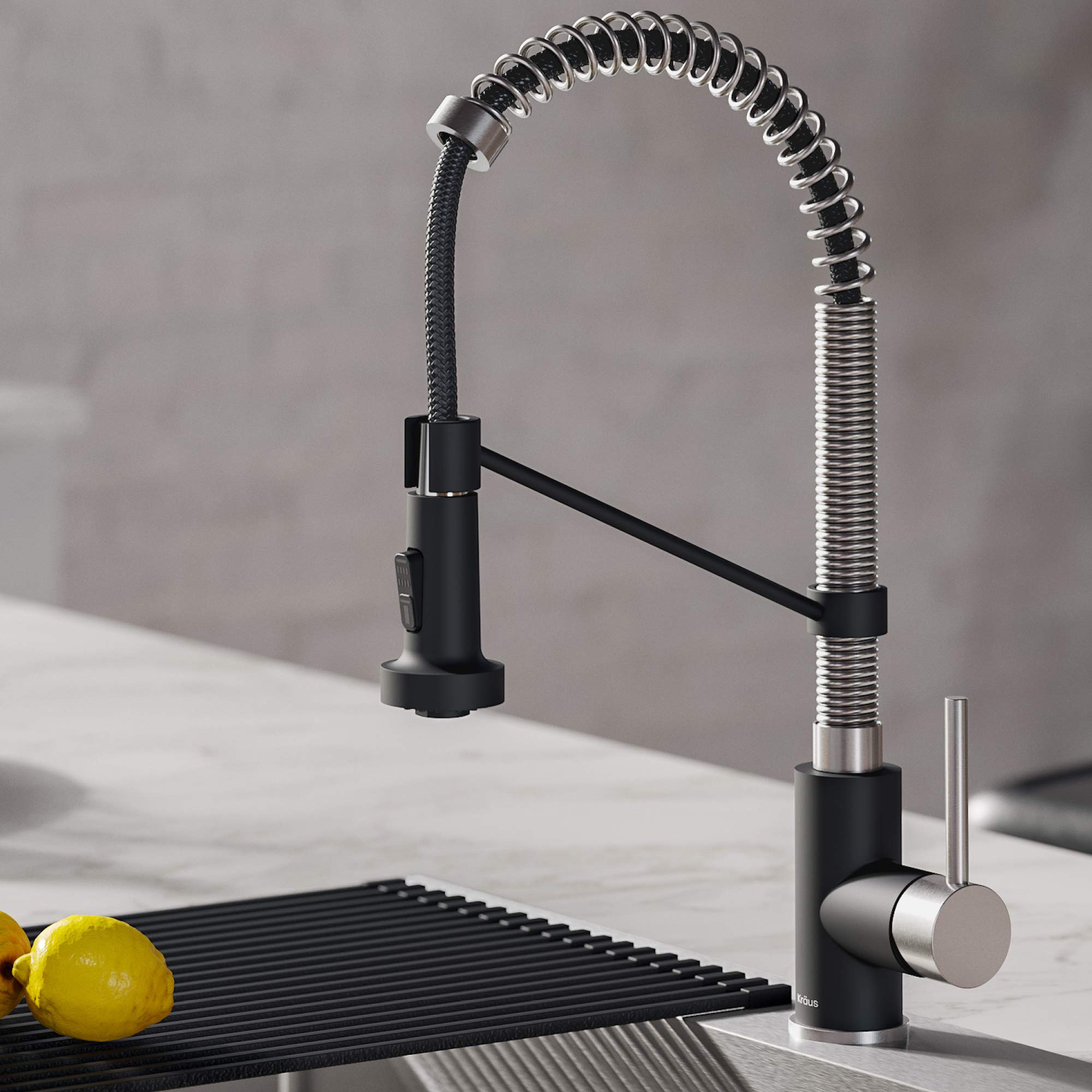 Kraus KPF-1610SSMB Bolden 18-Inch Commercial Kitchen Faucet with Dual Function Pull-Down Sprayhead in All-Brite Finish, Stainless Steel/Matte Black