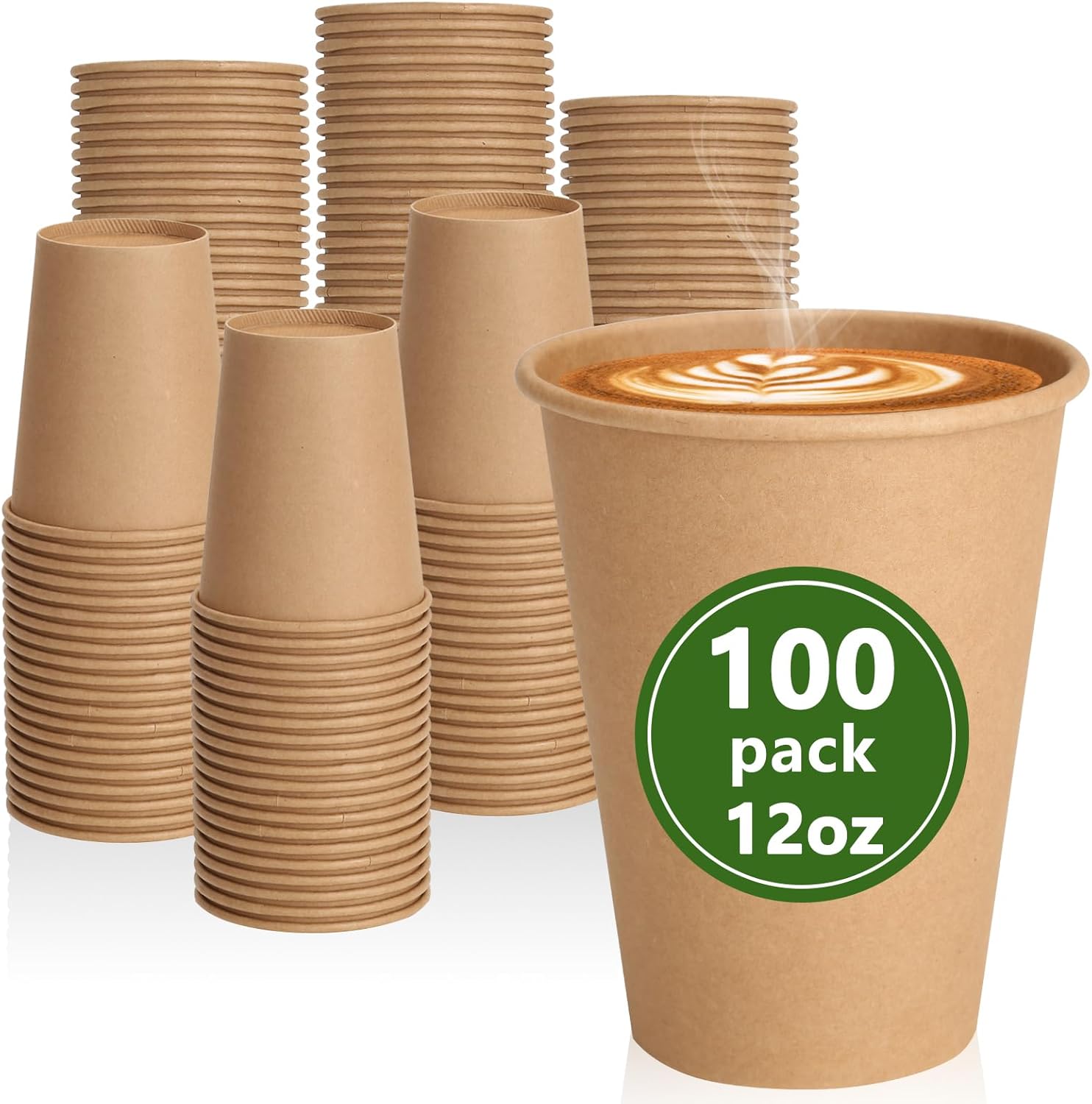 100 Count 12 oz Brown Paper Cups, Brown Disposable Coffee Cups for Hot/Cold Drinks, Unbleached Paper Cups for Office, Party, Picnic, Travel, and Events