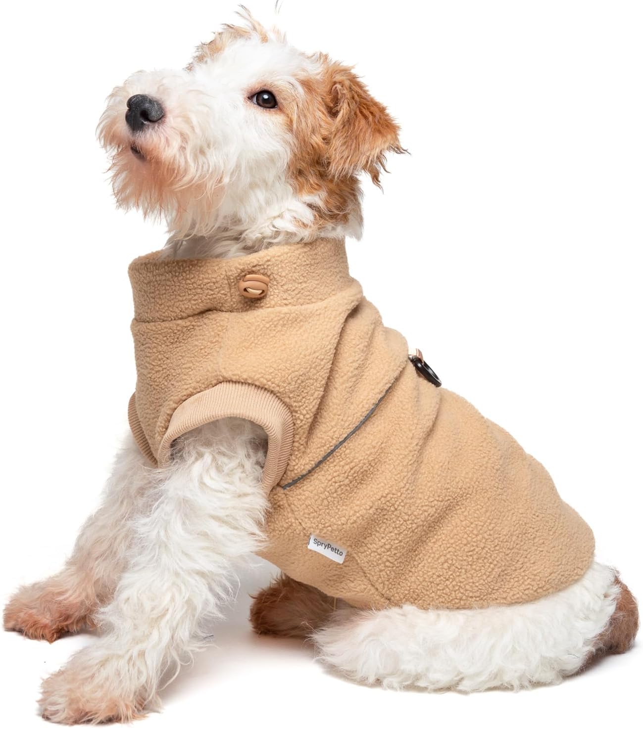 Fleece Dog Sweater for Small Dogs - Recycled Polyester Lightweight & Warm, with D-Ring, Reflective Strip & Adjustable Drawstring, Perfect for Toy Size Pups, Yorkie & Chihuahua(Light Brown M)