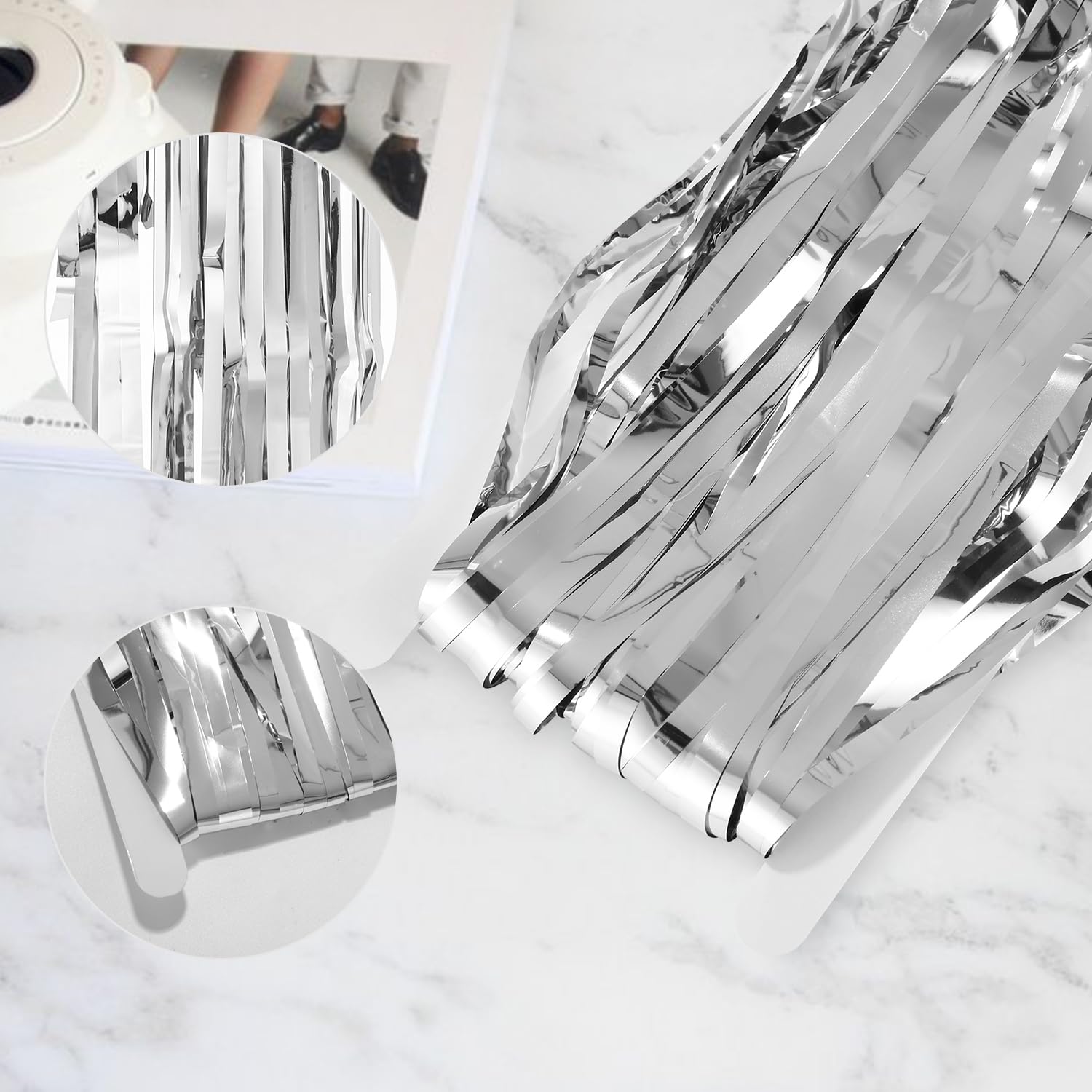 12 Pièces Argent Rideau Métallique de Frange, Rideau Anniversaire Argenté, Rideaux à Franges, Paillette Rideau Frange pour Photographie La Fête Mariage Noël Halloween Party, 1m * 2m