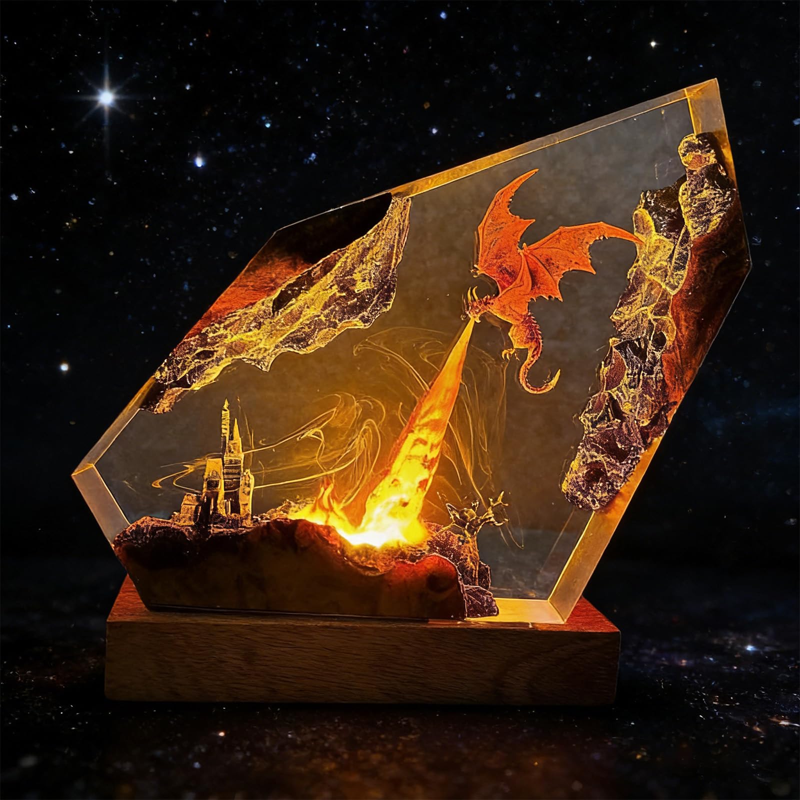 Lámpara de resina epoxi de dragón de fuego, LED multicolor hecha a mano, puerto USB, luz nocturna de resina, ideal para decoración del hogar y dormitorio, regalos únicos de cumpleaños y festividades