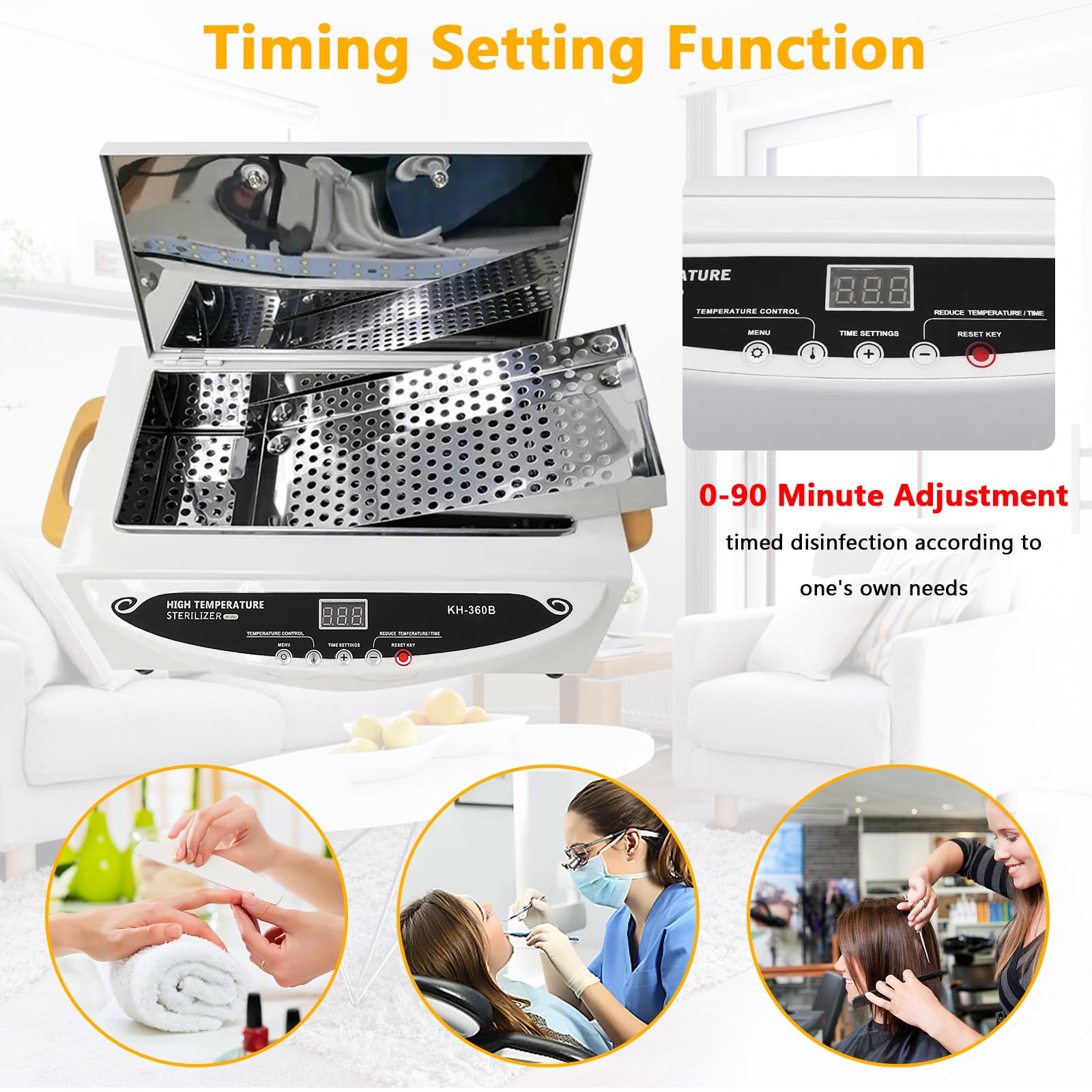 Heißluftsterilisator Desinfektion, 500W 2L 250℃ Trockene Hitze Sterilisator Hochtemperatur Sterilisator Nagel Werkzeug Sterilisator mit Timer und eine Kontrollleuchte für Friseursalon