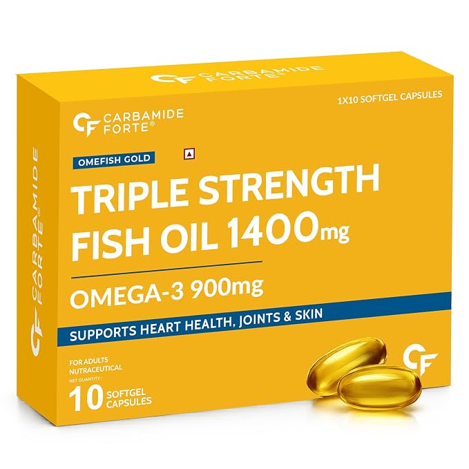 Carbamide Forte Triple Strength Omega 3 Fish Oil Capsules 1400mg | Omega 3 Supplement | Omega3 Fatty Acid Supplement To Support Heart, Joints & Skin - 1400mg | 10 Softgel Capsules