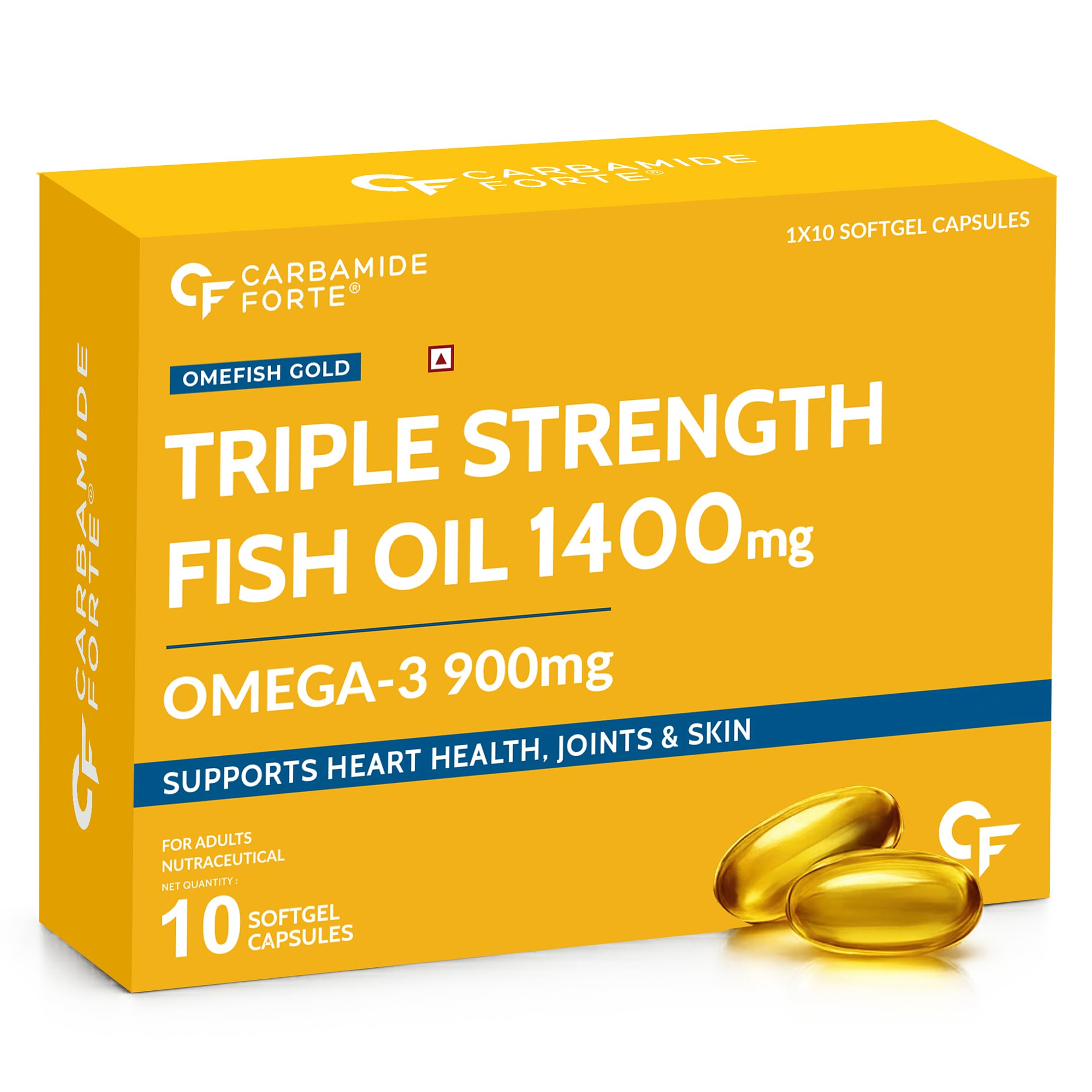 Carbamide Forte Triple Strength Omega 3 Fish Oil Capsules 1400mg | Omega 3 Supplement | Omega3 Fatty Acid Supplement To Support Heart, Joints & Skin - 1400mg | 10 Softgel Capsules