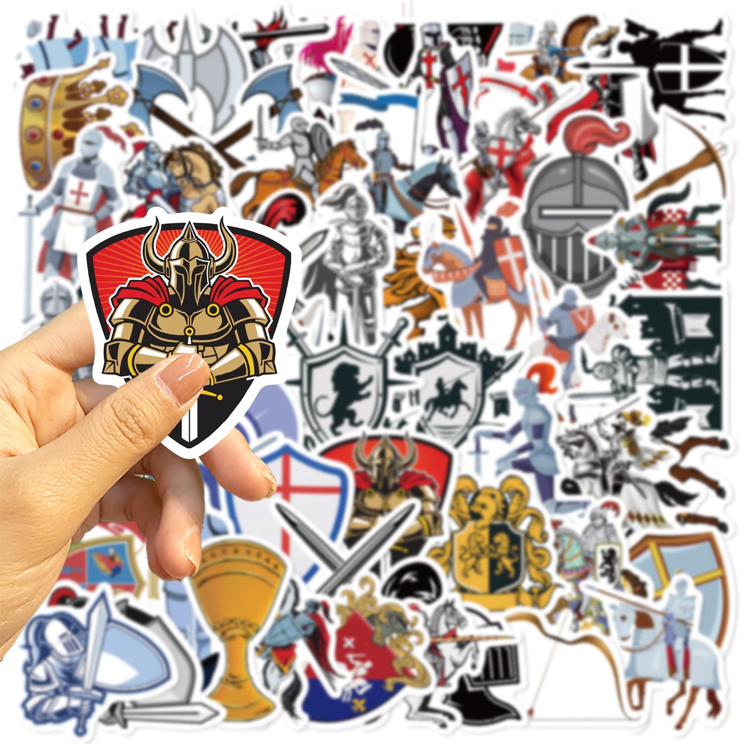 LYLSDSB Adesivi a forma di cavaliere medievale, 50 pezzi, in vinile, divertenti cartoni animati, adesivi per bottiglie d'acqua, laptop, skateboard, scrapbook, bicicletta, bagagli, graziosi adesivi