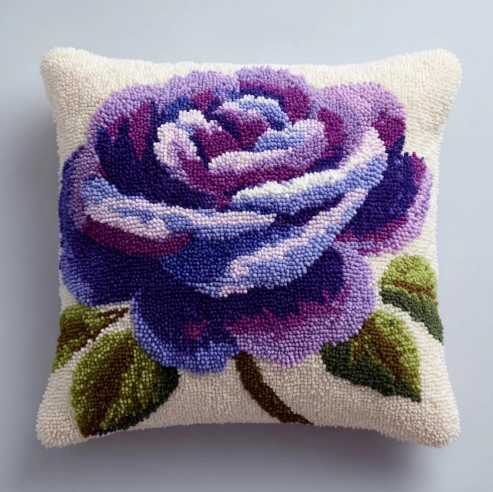 WallustrioaW Latch Hook Cushion Kit Pre Printed,Purple Roses