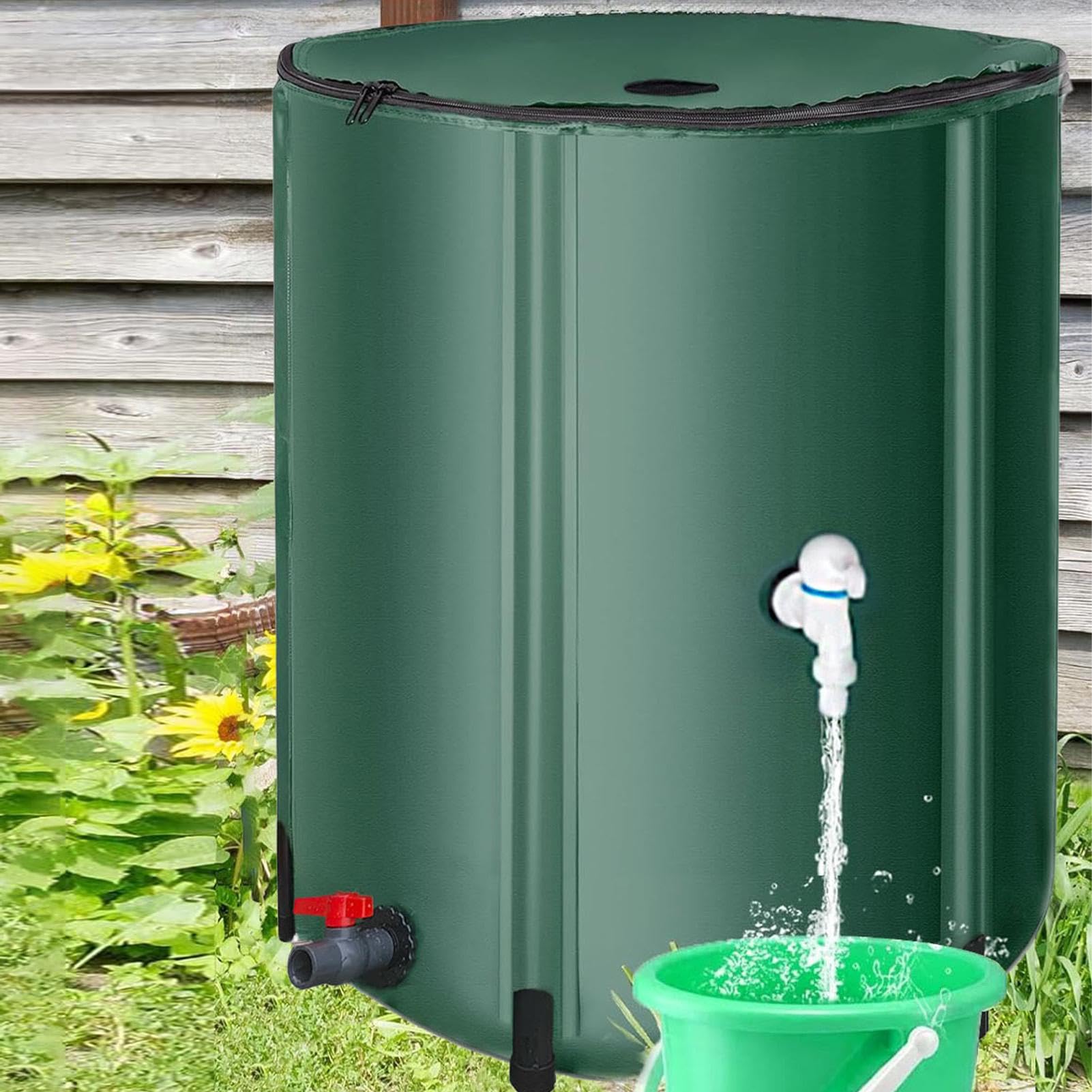 Faltbarer Regenbehälter, Wasserfilter-Zapfhahn, Gartenwasserspeicher | Regenwasser-Überlaufsystem, tragbares Regentonne, PVC-Regensammler mit Filter für Garten, 78 x 40 cm