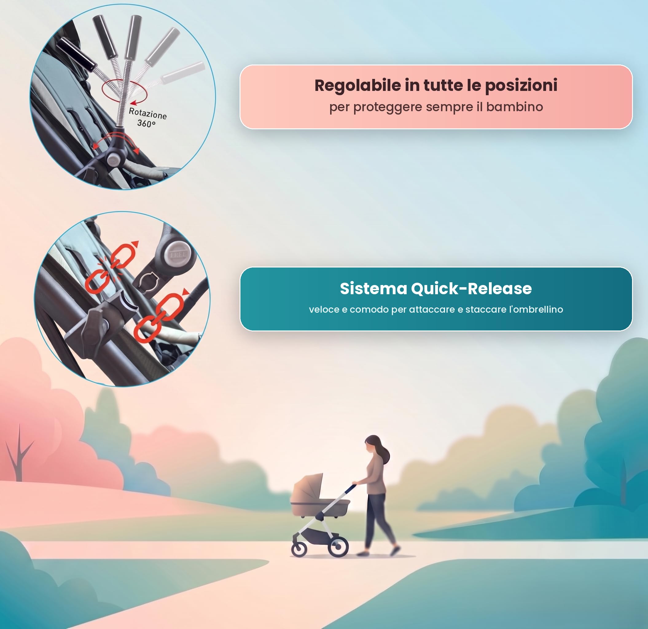 TC BABY'S Parapluie universel pour poussette, anti-UV, parapluie pare-soleil, protection enfant (bleu)