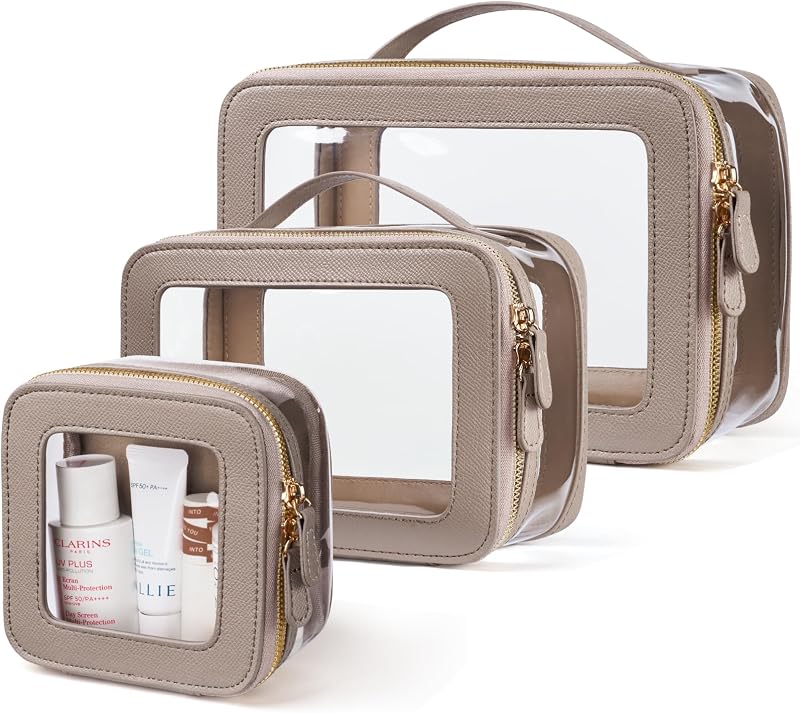 Conjunto de 3 necessaires transparentes Oaque com alça e zíper, Stone, Mini + S + L
