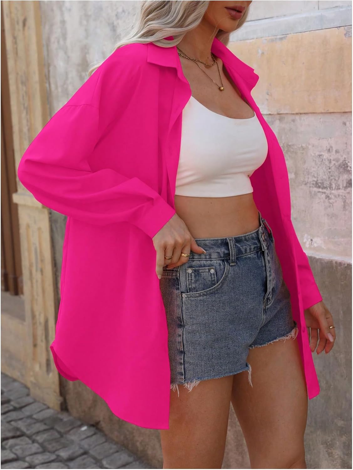 SOLY HUX Women's Button Down Shirt Collared Long Sleeve Drop Shoulder Oversized Blouse Casual Tops - Image 4