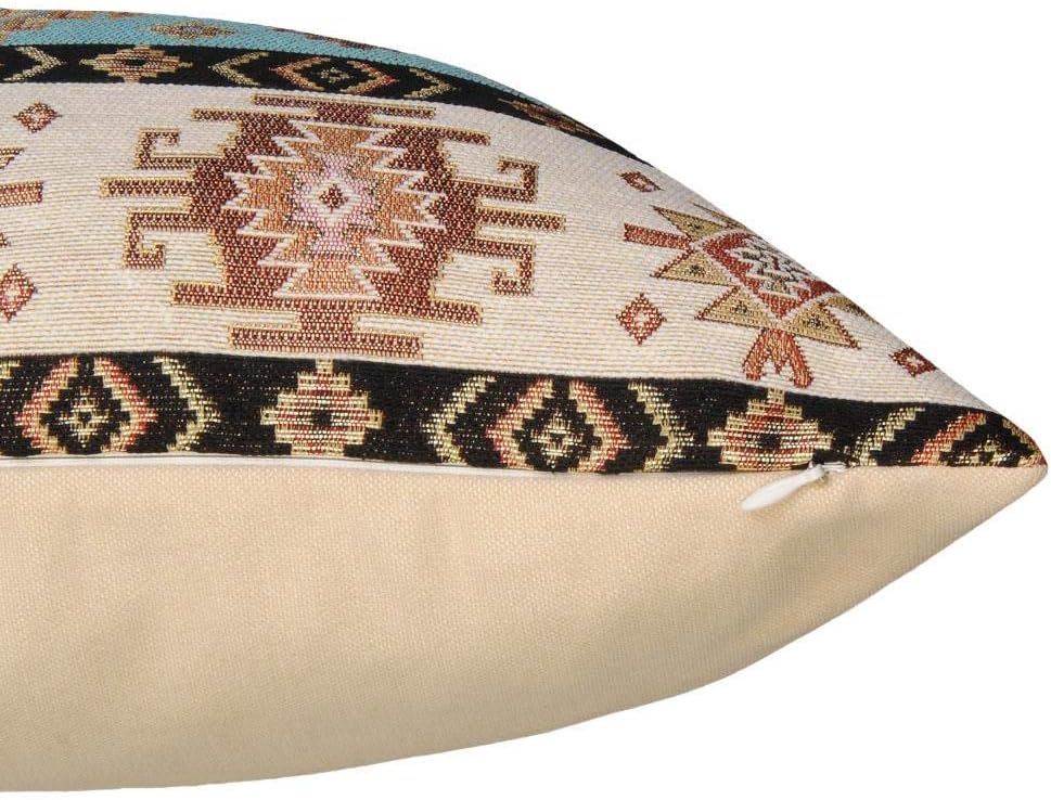 Boho Throw Pillow Covers Turquoise and Cream Kilim - 20 x 20 Inches Decorative Pillows, Modern Room Decor for Couch, Bohemian Outdoor Case for Farmhouse, Southwestern Pattern, Aztec