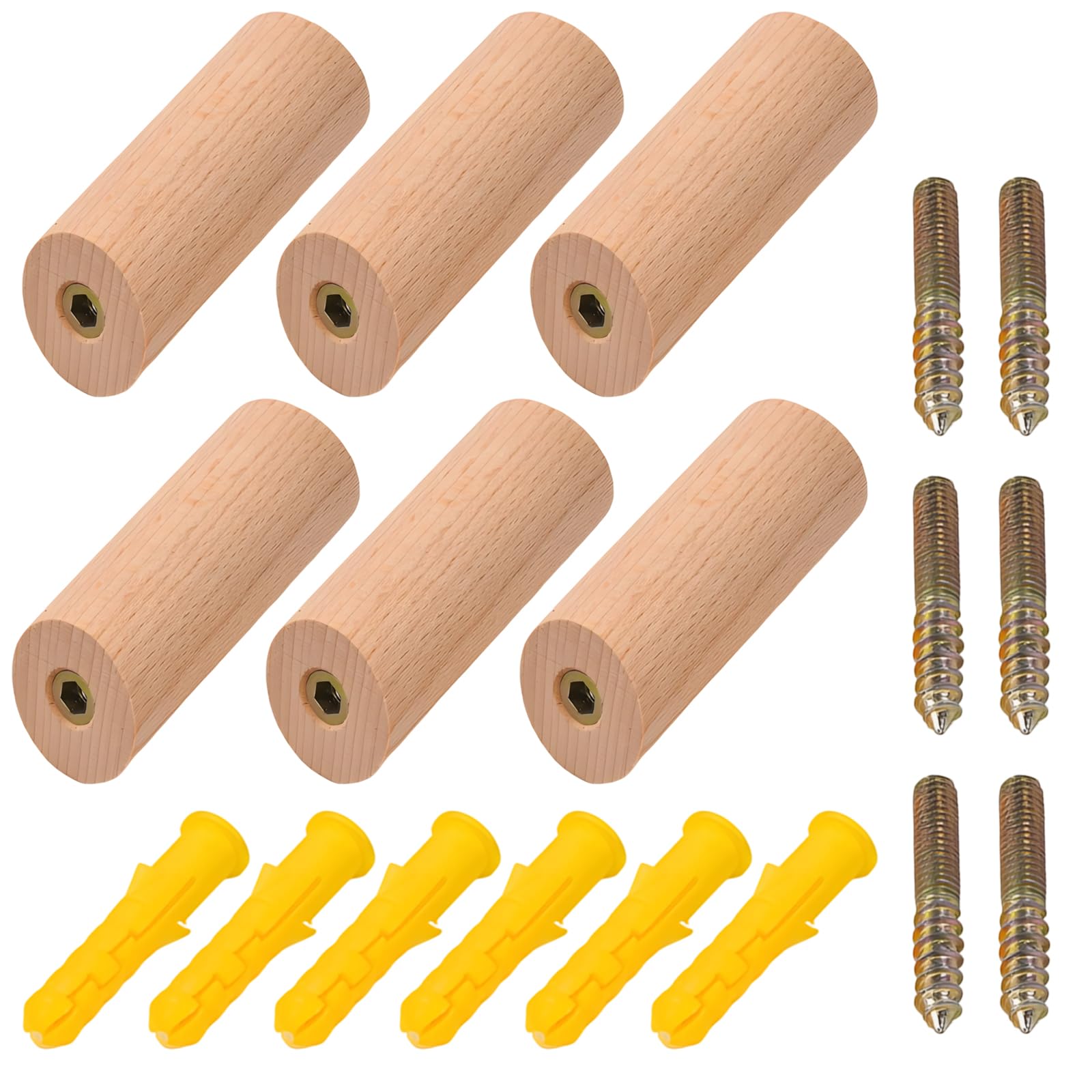 WaaRiuQ 6 Pack Wooden Hooks, Sturdy Single Coat Hooks, Durable Wooden Clothes Pegs for Wall Mounting, 3x6 cm Organizers