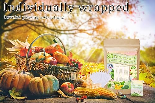 Miniatura 7 de Kit de semillas de frutas para plantar sin OMG y reliquia, 35 variedades de semillas para plantar verduras, 10 marcadores de plantas