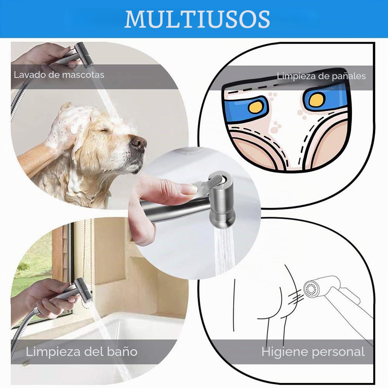 Rociador de bidé de mano – Kit de pulverizador de níquel cepillado de acero inoxidable – con manguera de 59 pulgadas y soporte (3 unidades)