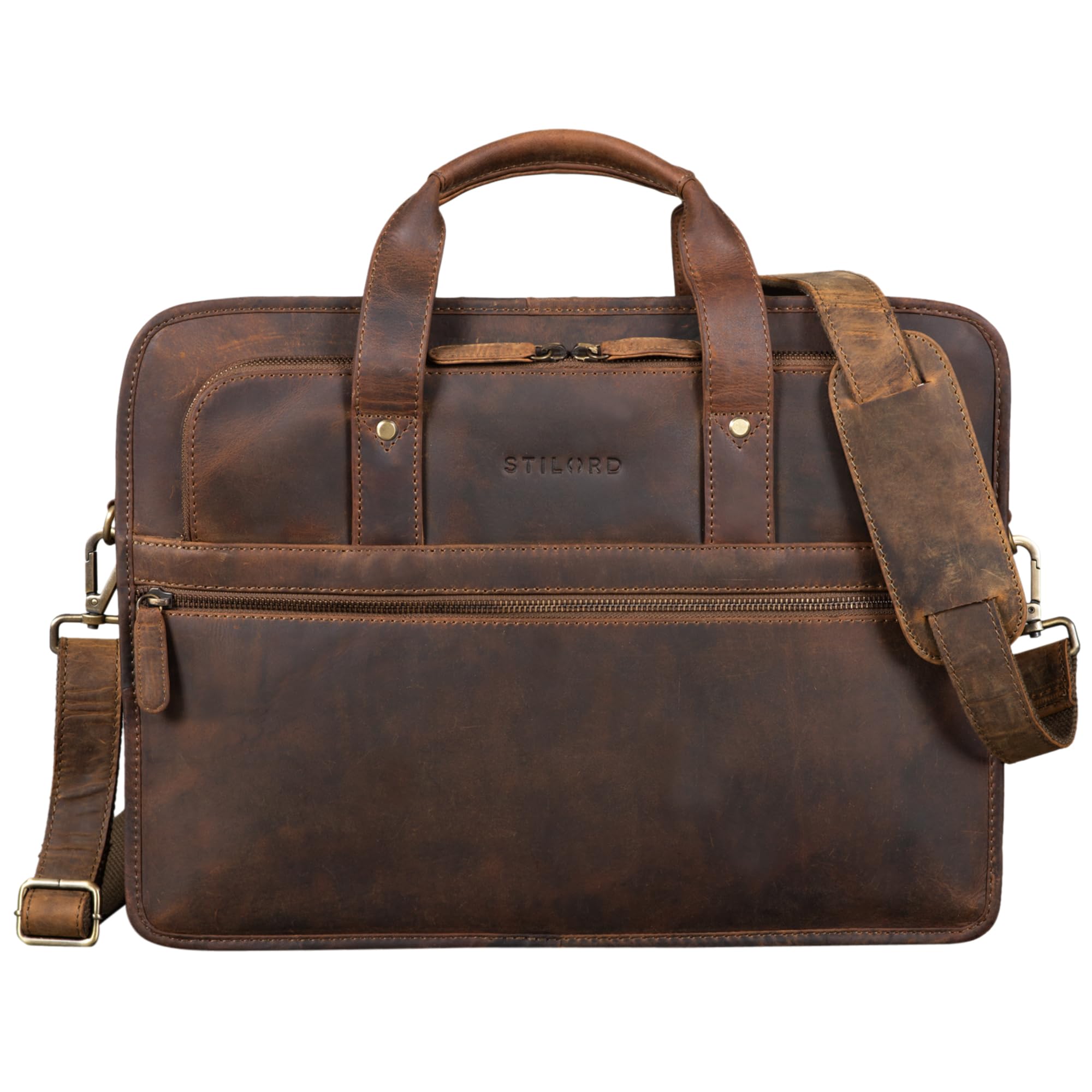 STILORD "Yves Aktentasche Herren Damen Leder Arbeitstasche Dokumententasche 15,6 Zoll Laptoptasche Businesstasche Lehrertasche echtes Rindsleder Farbe:mittel - braun