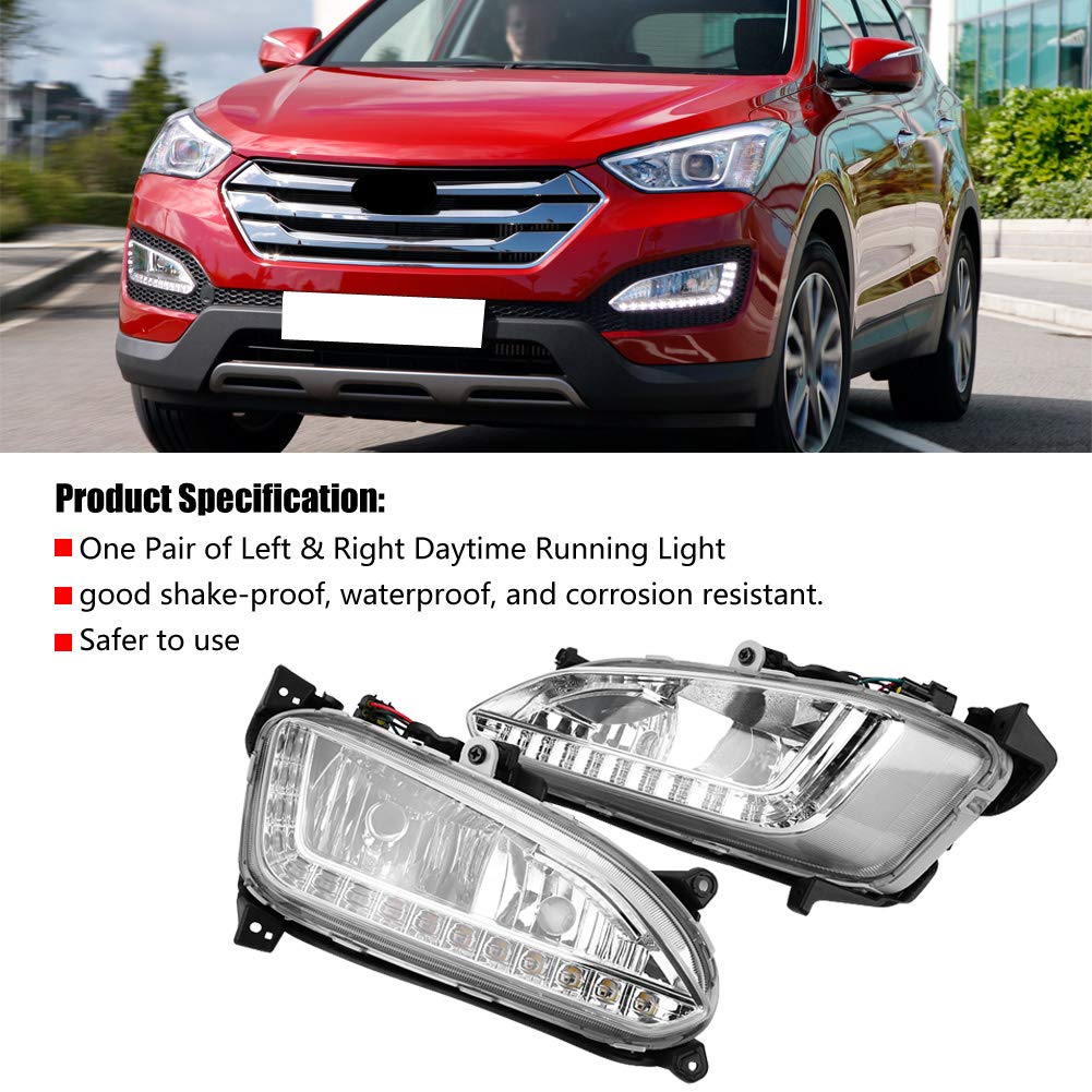 EBTOOLS pour feu de antibrouillard santa fe 2013 1 paire de feux diurnes de voiture H8, cache de lampe de brouillard 12V LED DRL pour Fe / IX45 2013-2015