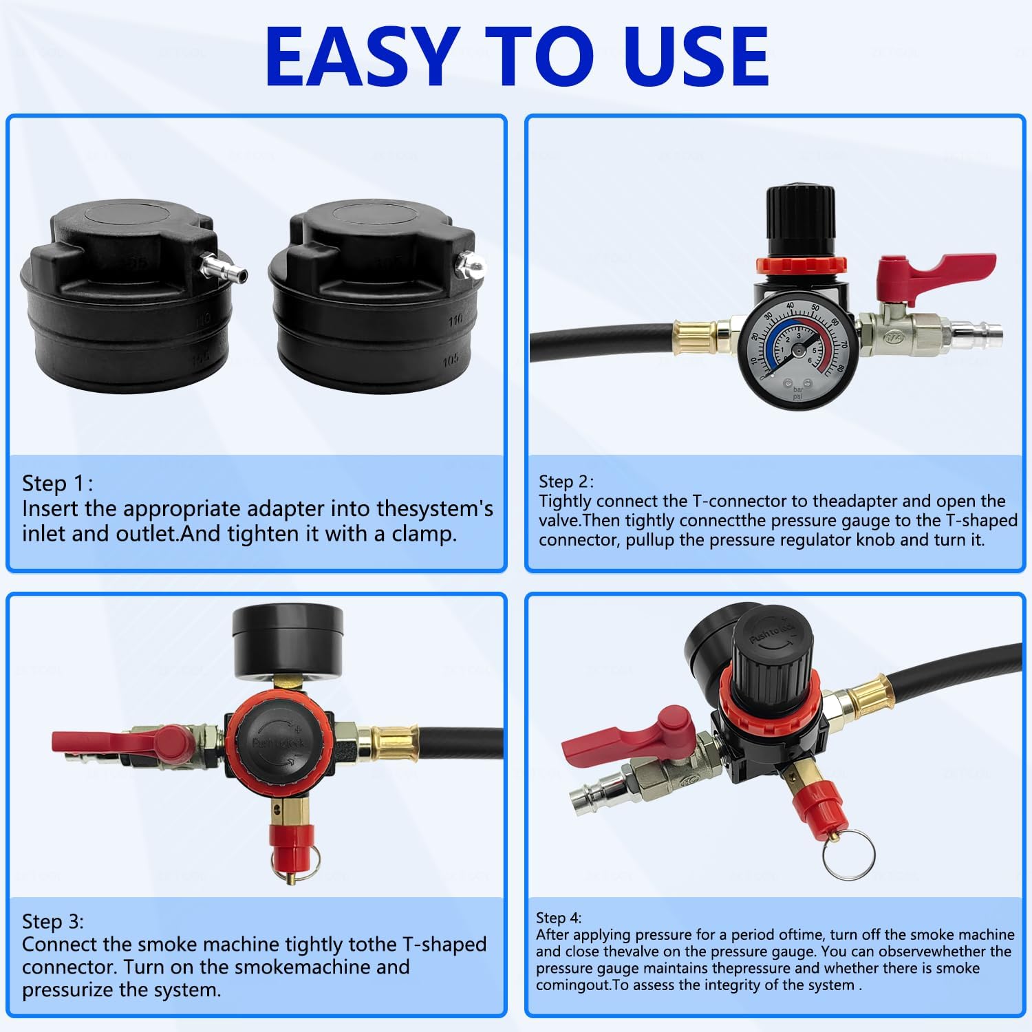 ZKTOOL 19PC Turbo System Leakage Tester Kit, Turbo Boost Leak Tester Set with 8 Pairs of Stepped Adapters 1-1/4” to 4-3/8", Turbo Pressure Leakage Tester for Cooling Emissions Exhaust Pipes