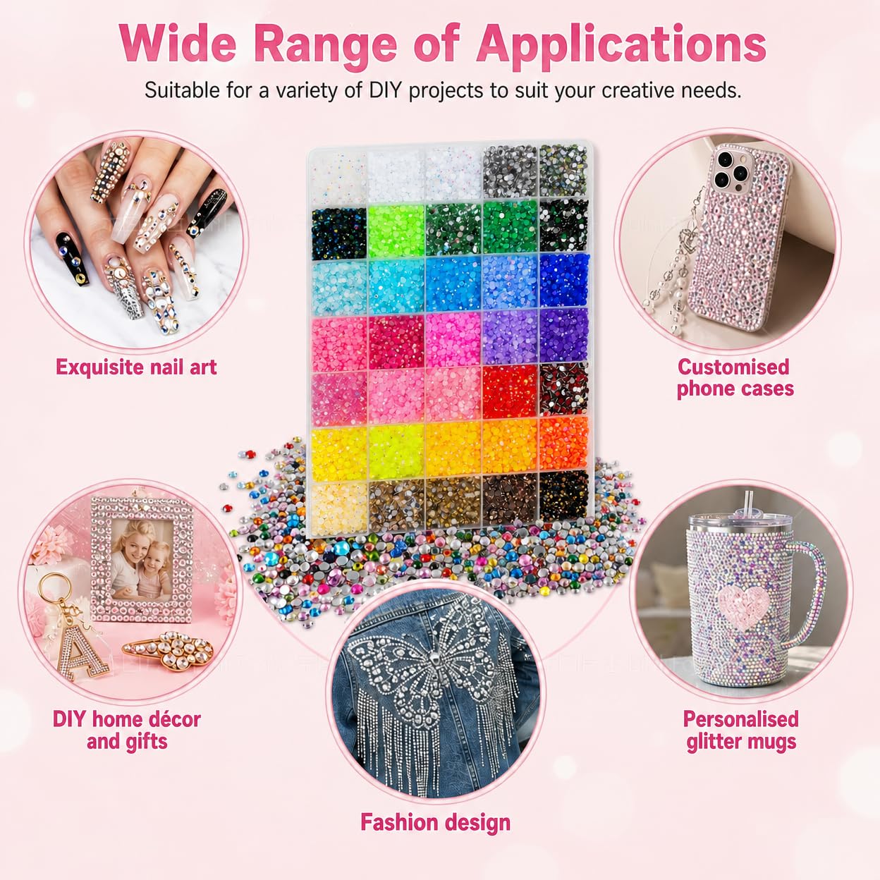 Strass Unghie da 3mm, 32000 Pezzi Brillantini Unghie, 40 Colori | Piatti Strass per Nail Art, con Penna e Pinzette, Adatti per Bricolage, Nail Art, Vestiti e Pittura Facciale