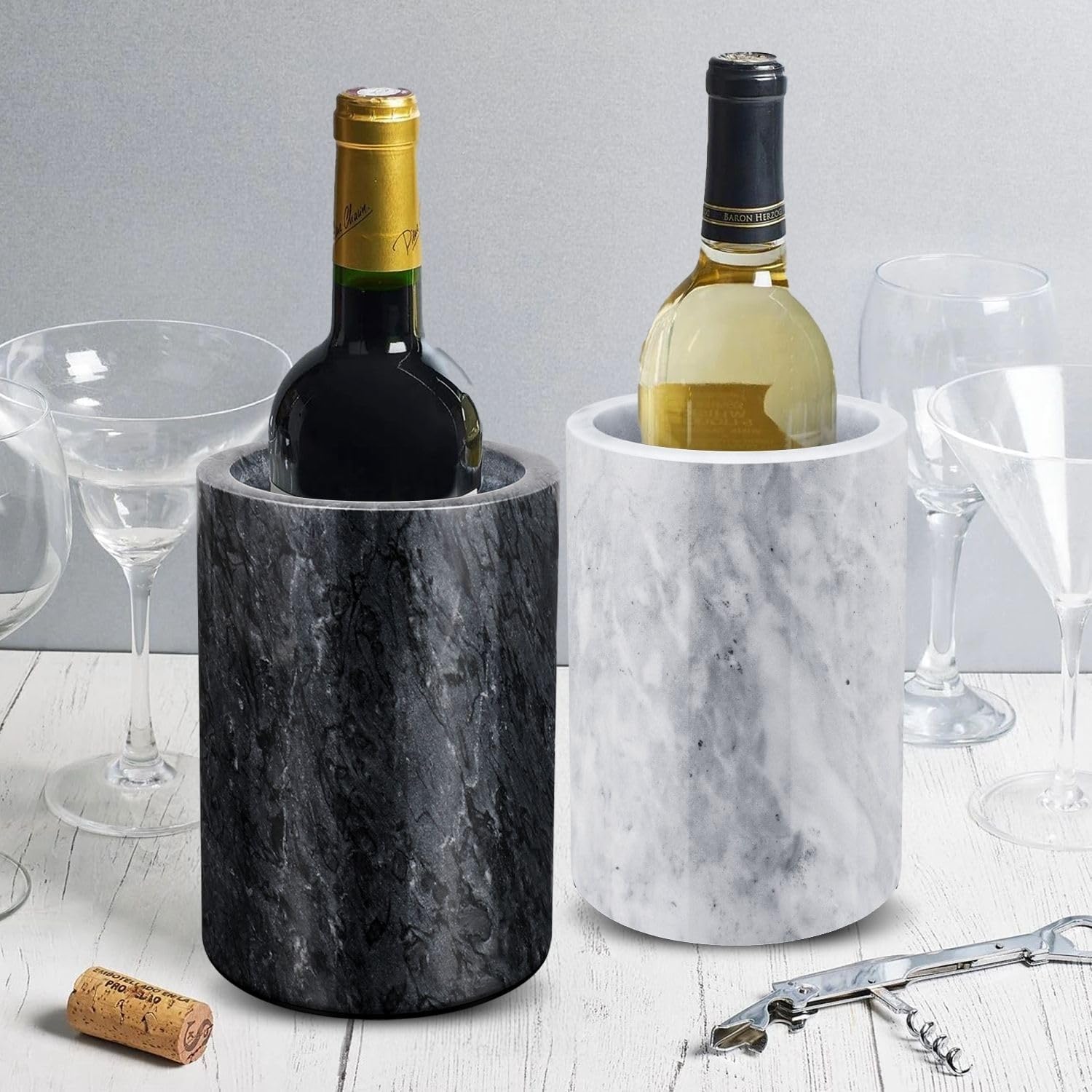 Flexzion Marble Wine Chillers for Bottles - Champagne Cooler & Multi-Purpose Marble Utensil Holder for Kitchen - Adaptable Stone Wine Bottle Chiller Bucket for Party, Bar, Home Decor, Black - Image 7